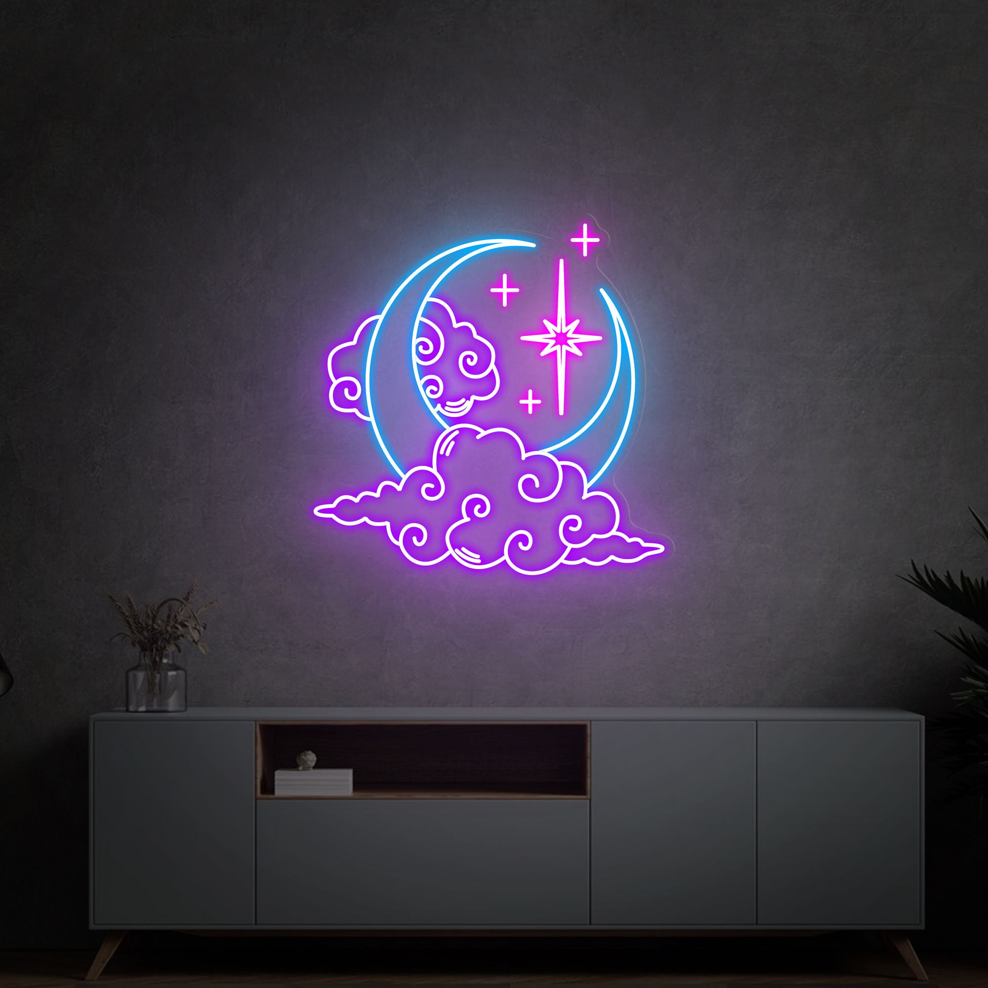 Moon Cloud Star Neon Sign Custom Handmade Art Neon Light White Vibes for Wall Decor Personalized LED neon light