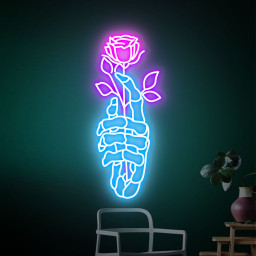 Skeleton Hand Rose Neon Sign, Hands Death Led Neon Sign, Skull Rose Neon Light | Neon Wall Light Sign | Neon Sign Bedroom