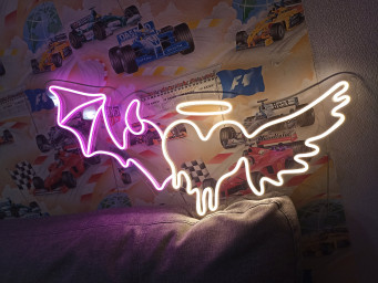 Neon Sign Angel Demon Heart, Neon Sign Angel Demon Wings, Angel And Demon Neon Light, Angel Devil Heartwing