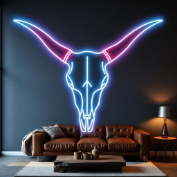 Bull Skul Neon Sign, Longhorn Skull Neon Sign, Bull Skull Neon Light, Cow Skull Neon Sign, Western-Themed Neon Sign