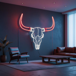 Bull Skul Neon Sign, Longhorn Skull Neon Sign, Bull Skull Neon Light, Neon Bull Head Sign, Western-Themed Neon Sign