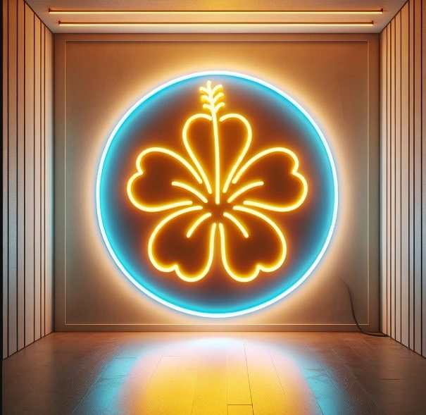 Hibiscus Neon Sign, Floral Neon Light, Tropical Flower Neon Sign, Custom Hibiscus Neon Light, Hibiscus Flower LED Neon