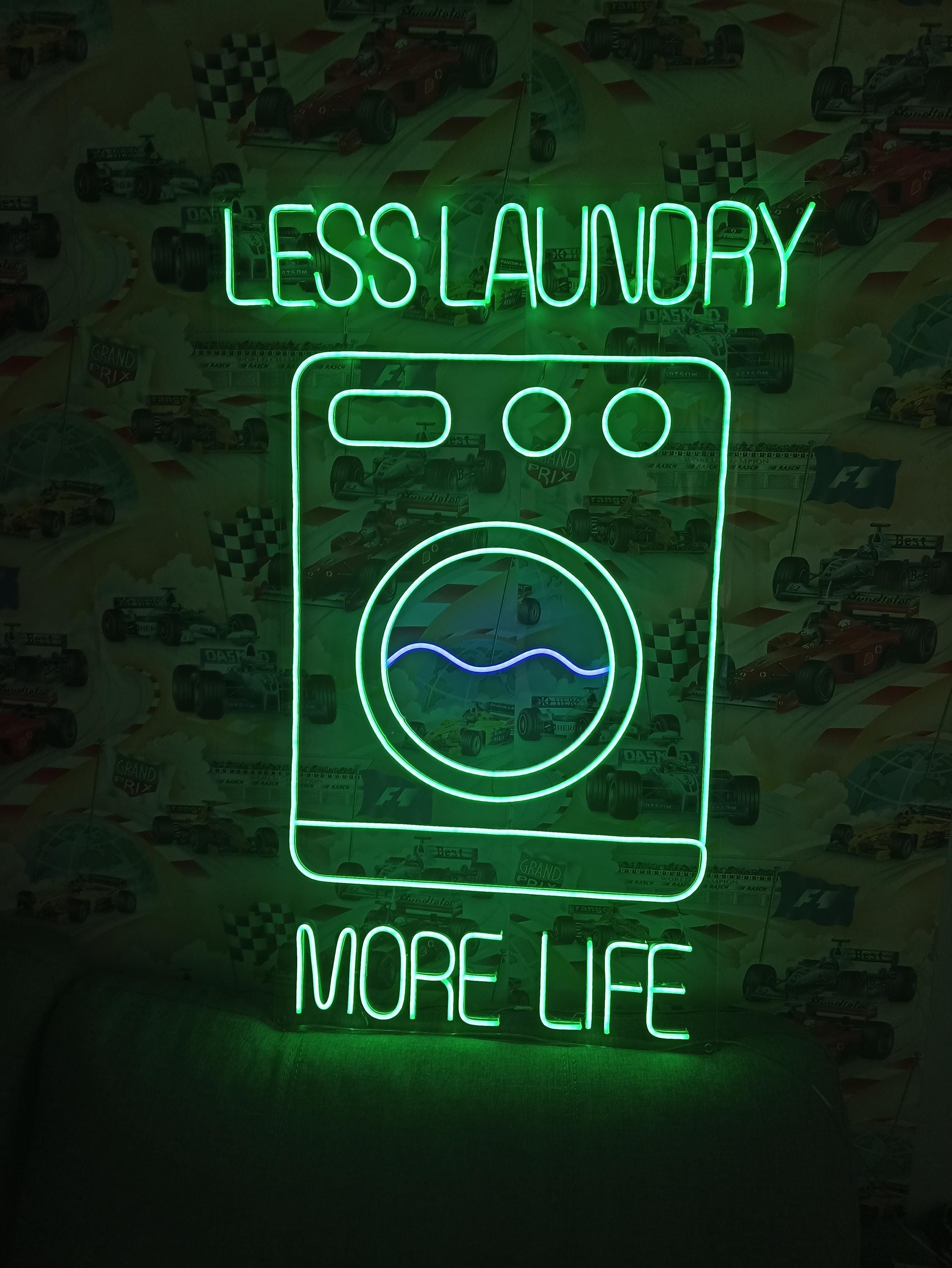 Laundry Washing Machine - Led Light Neon Sign For Business, Laundry Neon Sign With Text Less Laundry More Life, Laundry Decor