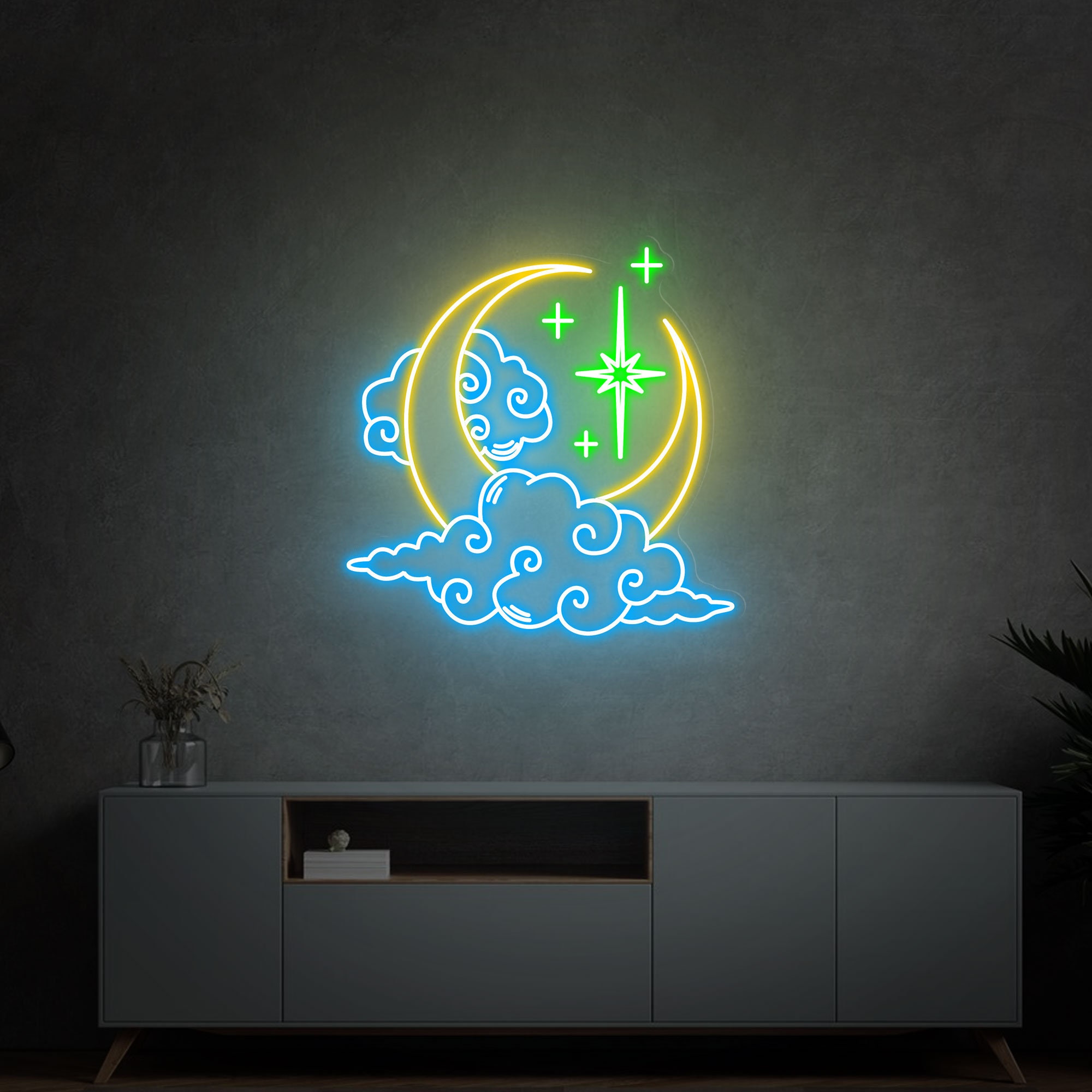Moon Cloud Star Neon Sign Custom Handmade Art Neon Light White Vibes for Wall Decor Personalized LED neon light