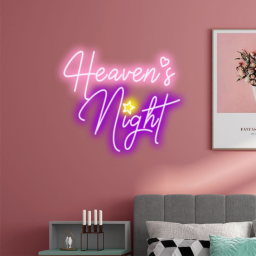 Heaven's Night Neon Sign | Custom Neon Lights Sign | Wedding Neon Sign | Led Neon Sign Bedroom, Game Room Wall Decoration