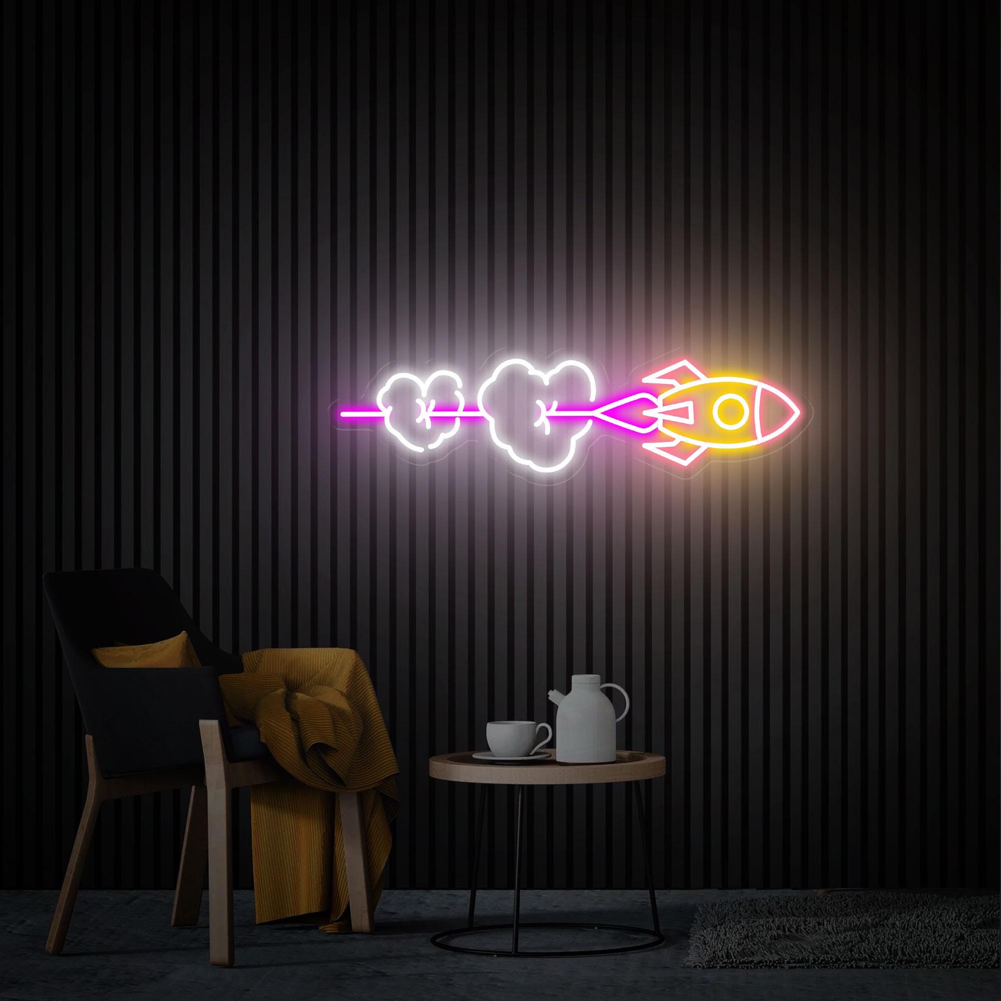 Rocket Neon Sign, Rocket Wall Art, Custom Neon Sign, Bedroom Neon Sign, Rocket Lover Gift, Gift For Kid, ocket Led Light Christmas Gifts