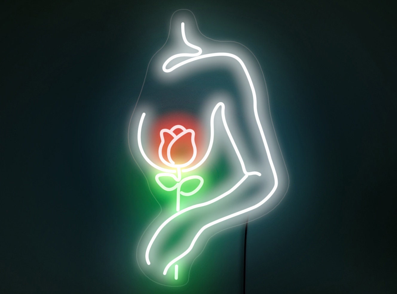 Flower Woman Neon Sign, Woman Neon Sign, Girl Body Neon Sign, Aesthetic Neon, Lady Neon Sign, Rose Neon, Woman Wall Art, Woman Wall Decor