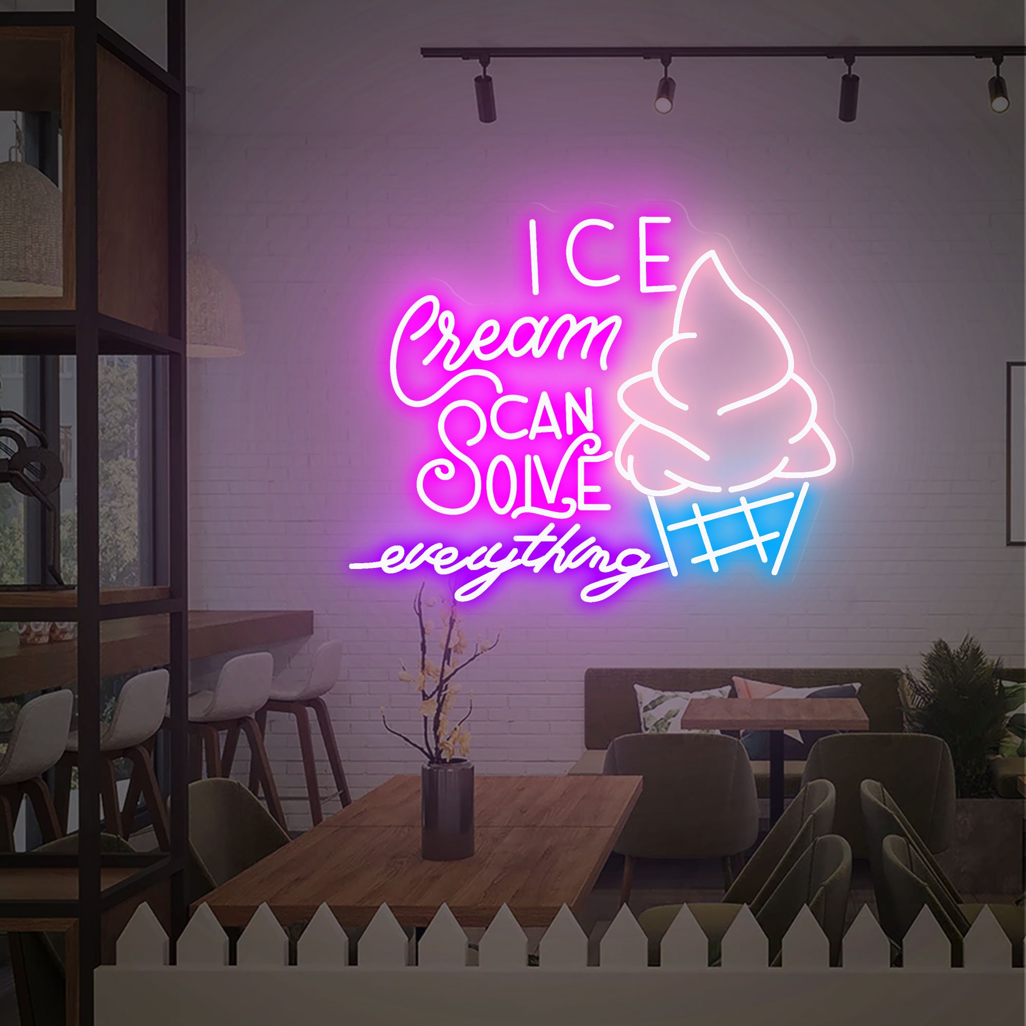Ice Cream Solves Everything, Ice Cream Neon Sign Wall Decor, Ice Cream Bar Sign, Food Shop Neon Art, Party Neon Sign Decor