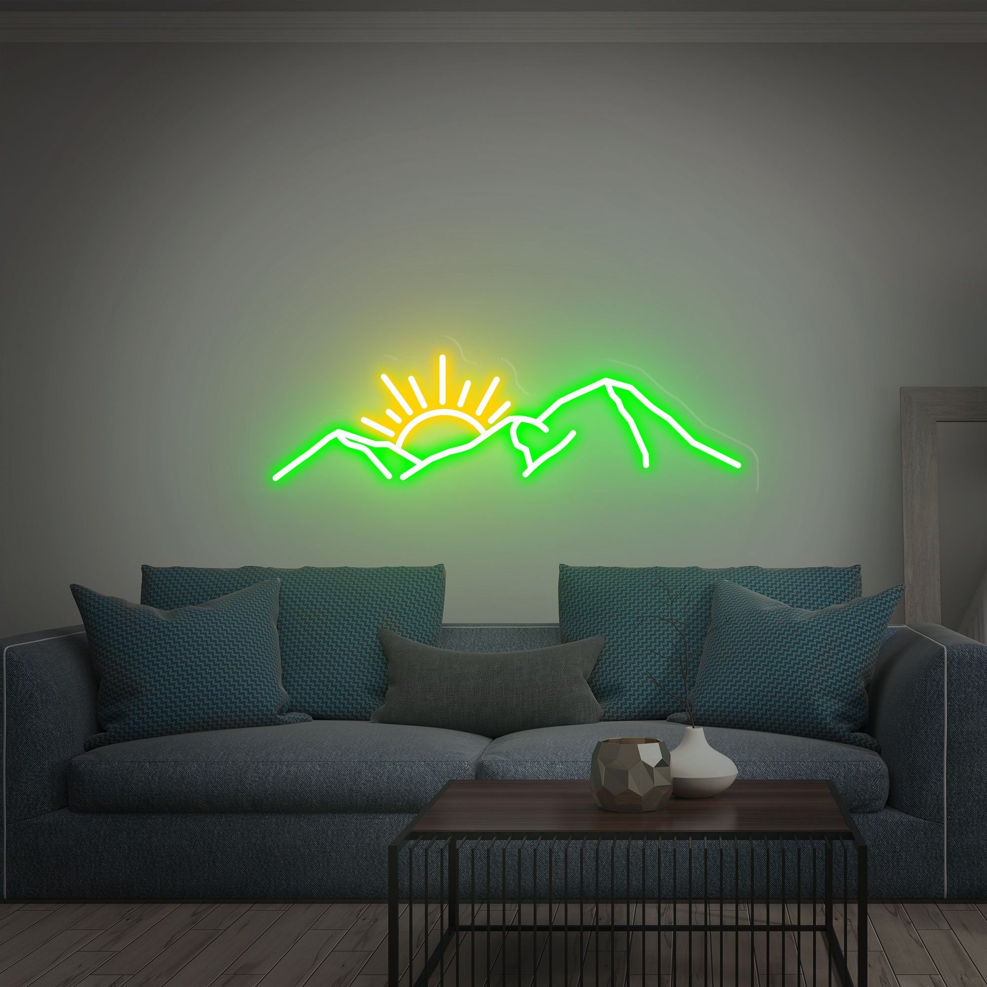 Mountain With Sunset Neon Sign, Led Sign For Living Room, Sunset Neon Sign Art, Neon Sign Wall Decor, Gifts For Family, Office Wall Decor