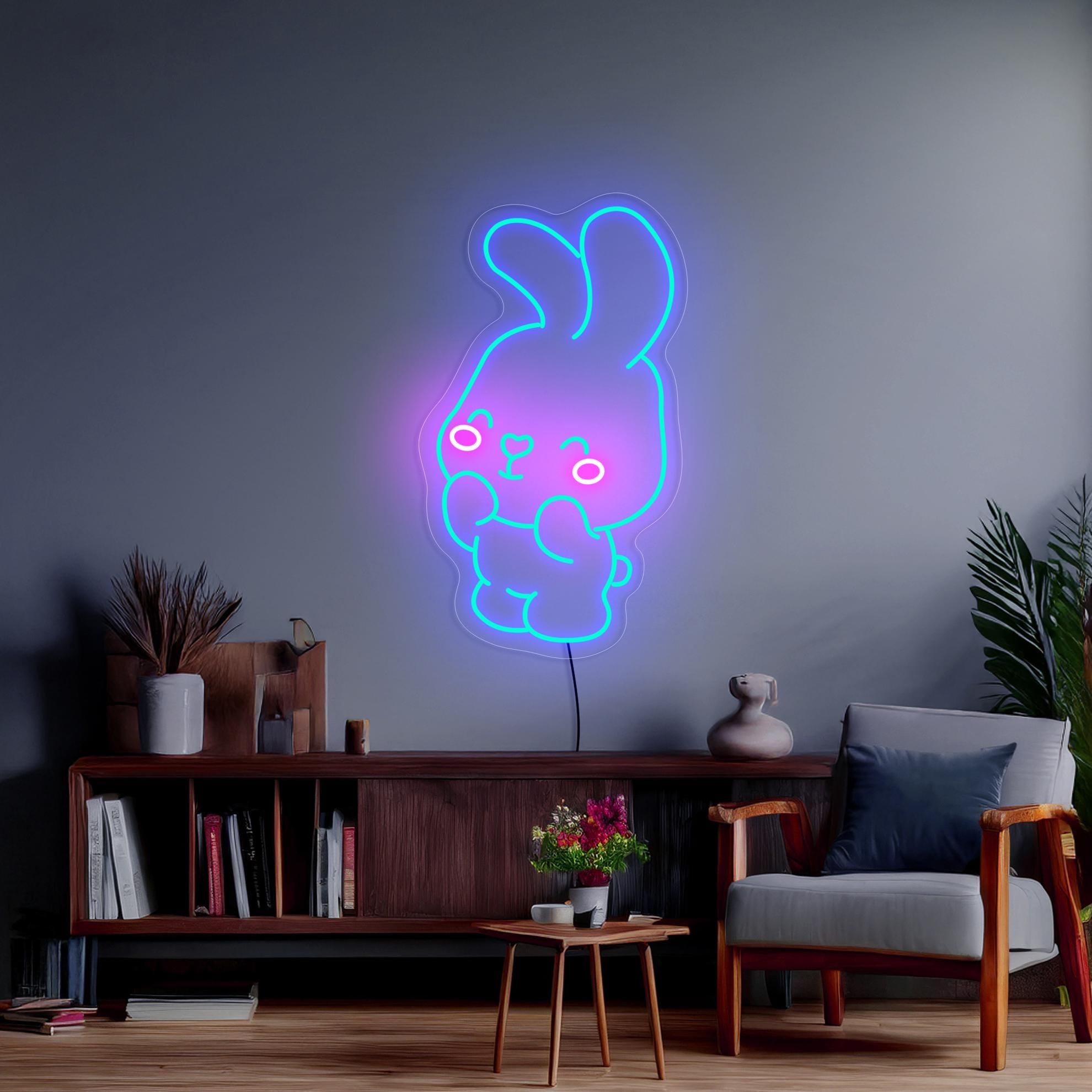 Cute Bunny Neon Sign, Rabbit Neon Sign, Kids Room Neon Sign, Neon Sign Bedroom, Animal Neon Sign, Neon Sign Nursery, Kawaii Bunny Art Decor