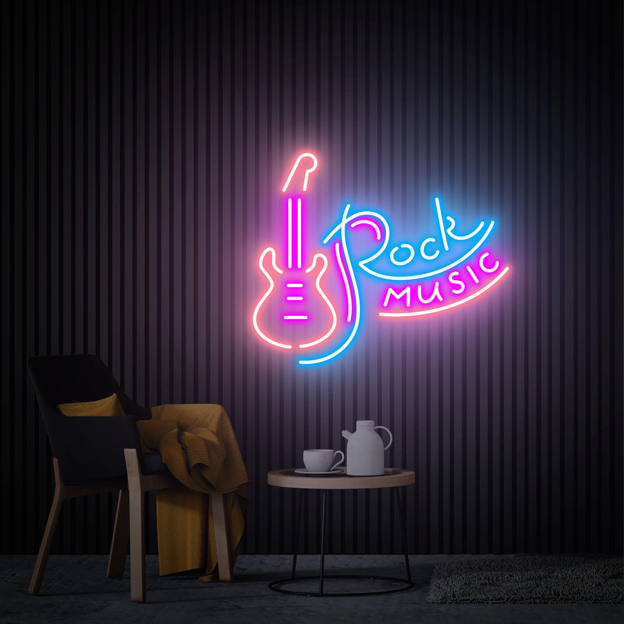 Rock Music Guitar Neon Sign, Live Music Studio Bar Wall Decor, Custom Neon Sign, Rock Party Wedding Disco Club Decor, Personalized Gifts