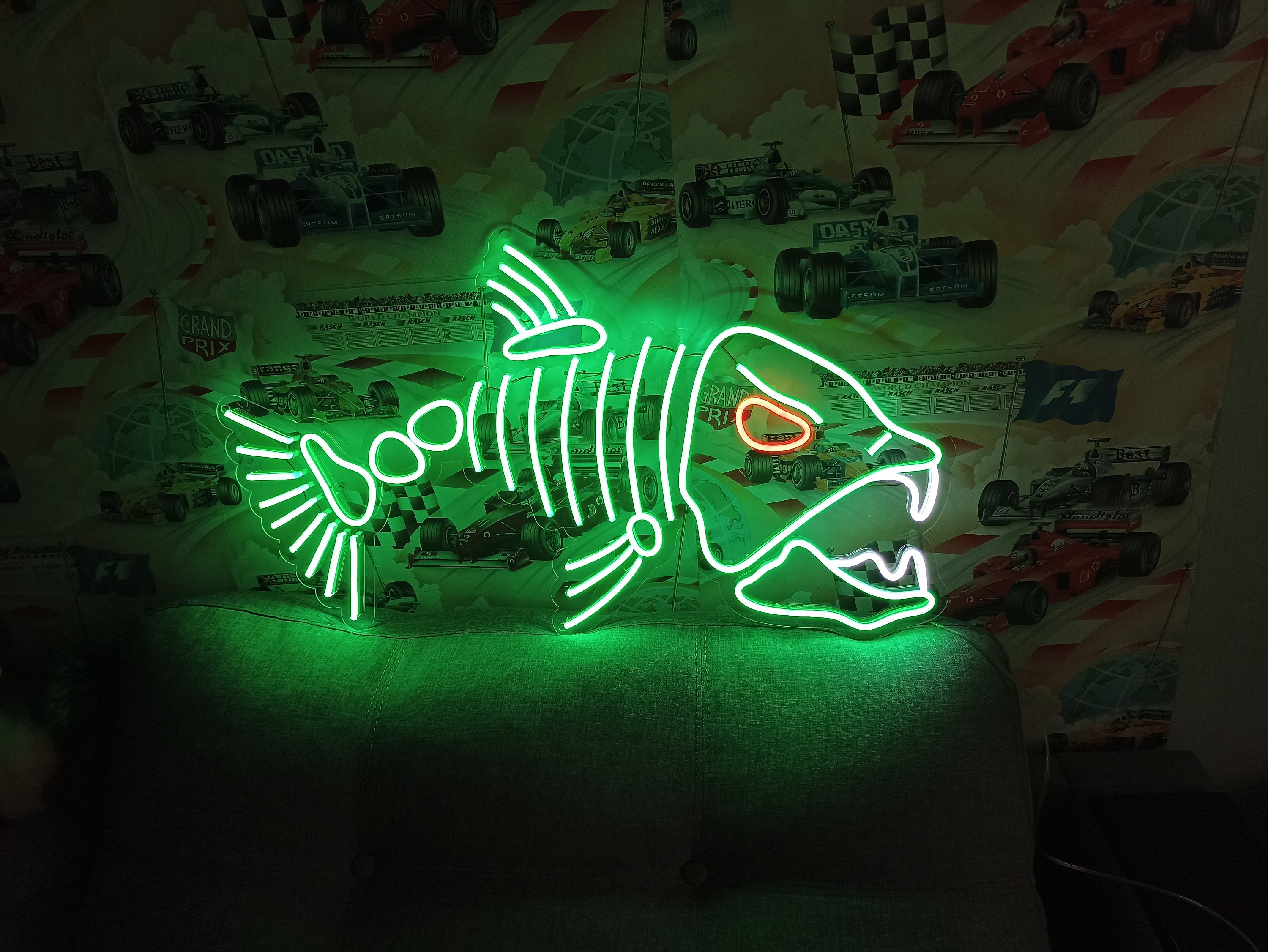 Fish Neon Sign, Skeleton Fish Neon Sign, Gift For A Fisherman, Predatory Fish Neon, Silver Salmon Neon