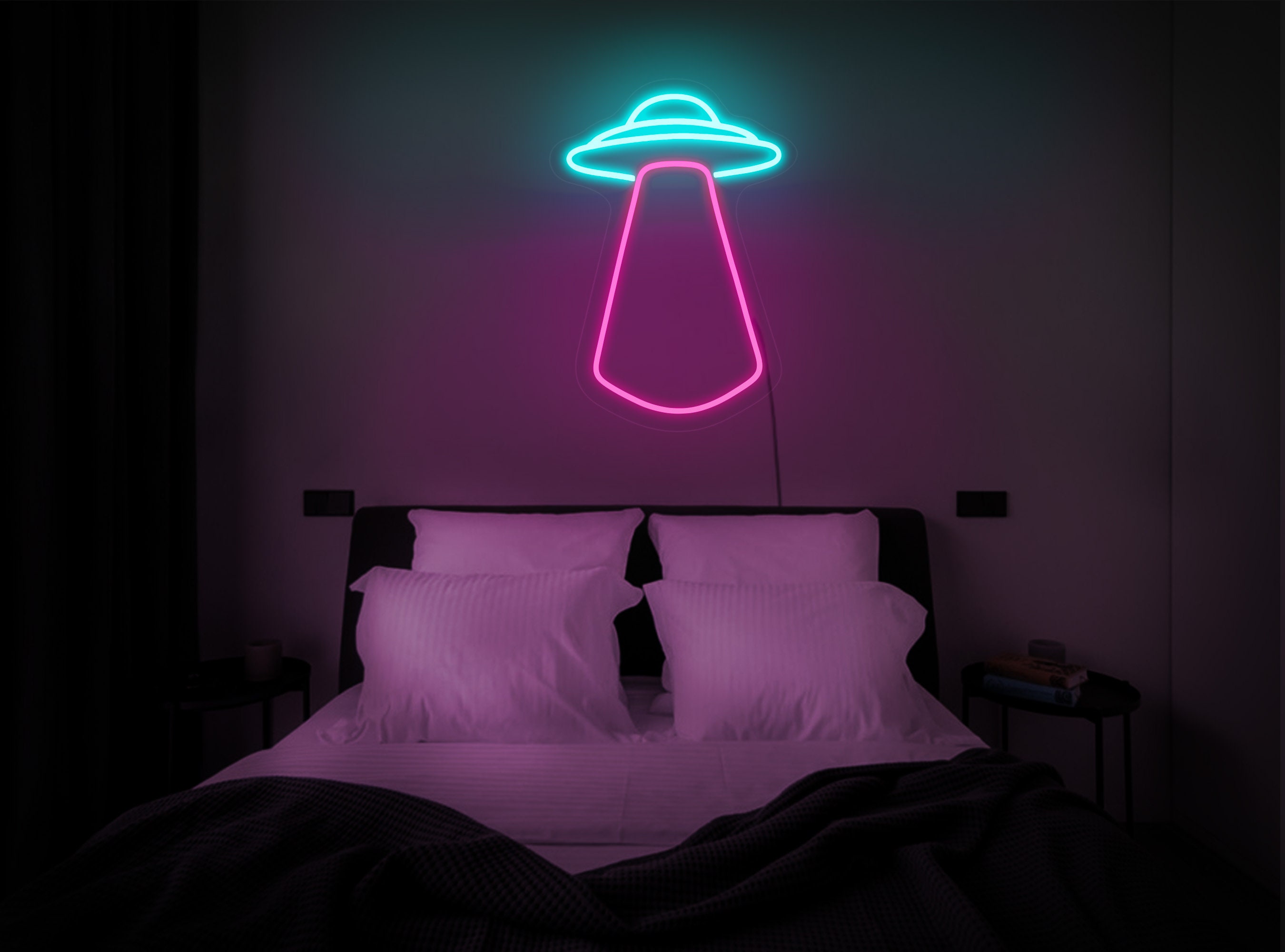 Ufo Neon Sign, Ufo Wall Art, Ufo Wall Decor, Neon Light Sign For Wall, Neon Sign Bedroom Decor