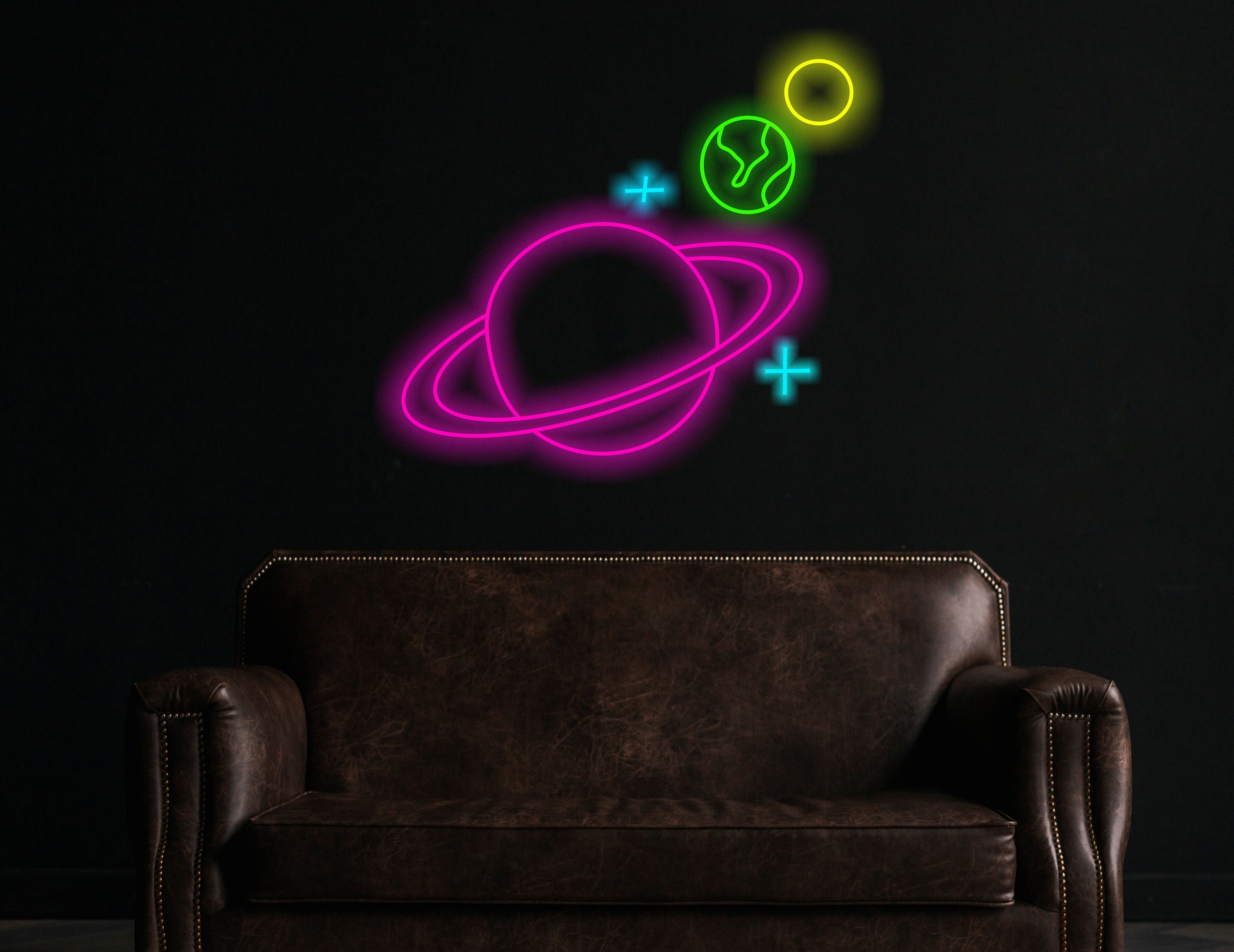 Planet Led Neon Sign, Saturn Planet Neon Sign, Planet Galaxy Neon Signs, Space Led Neon Sign, Custom Saturn Led Decor