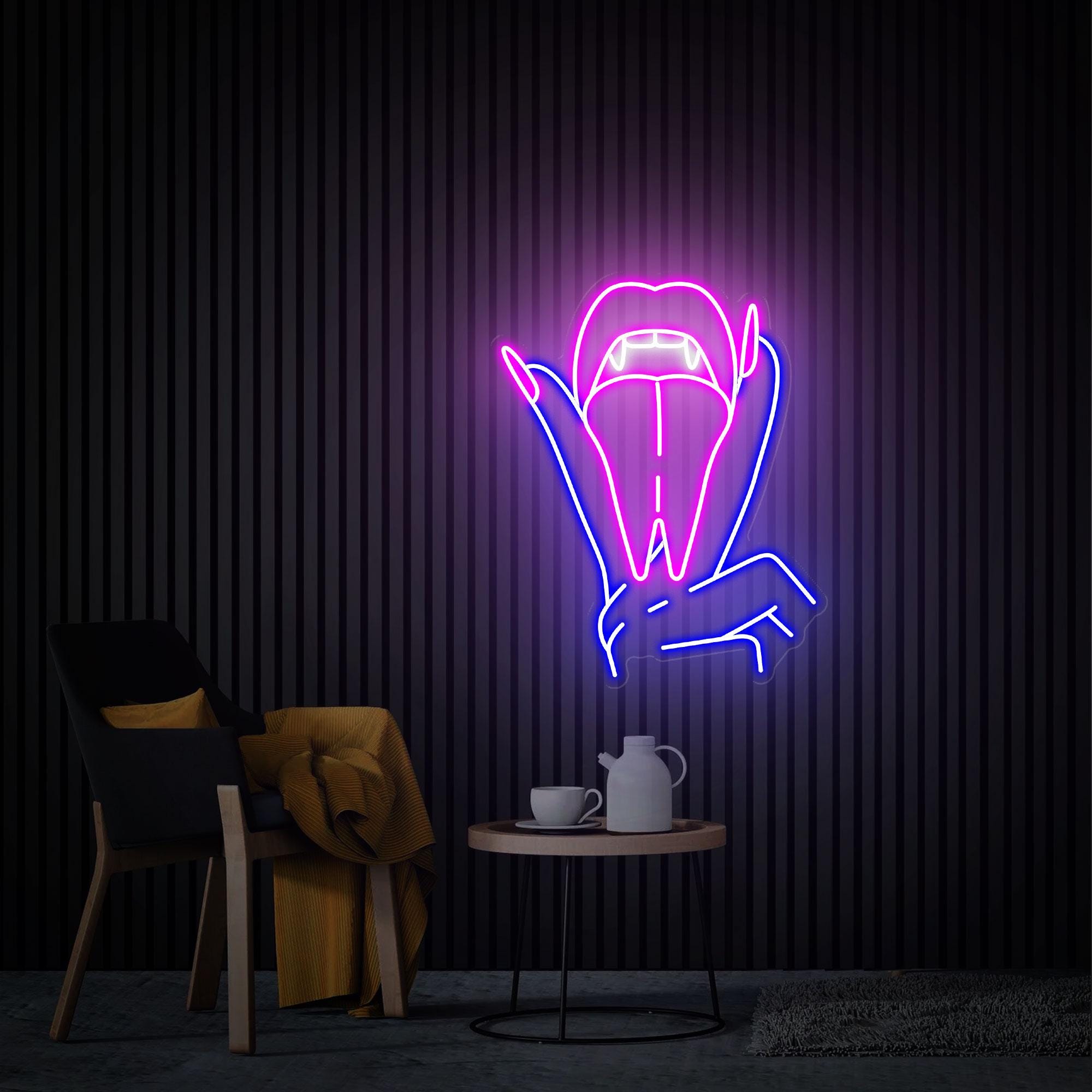 Lips & Tongue Neon Sign, Custom Neon Sign, Wall Decor Tongue Wall Art, Mouth Wall Decor, Lips Wall Decor Bedroom Neon Sign Personalized Gift