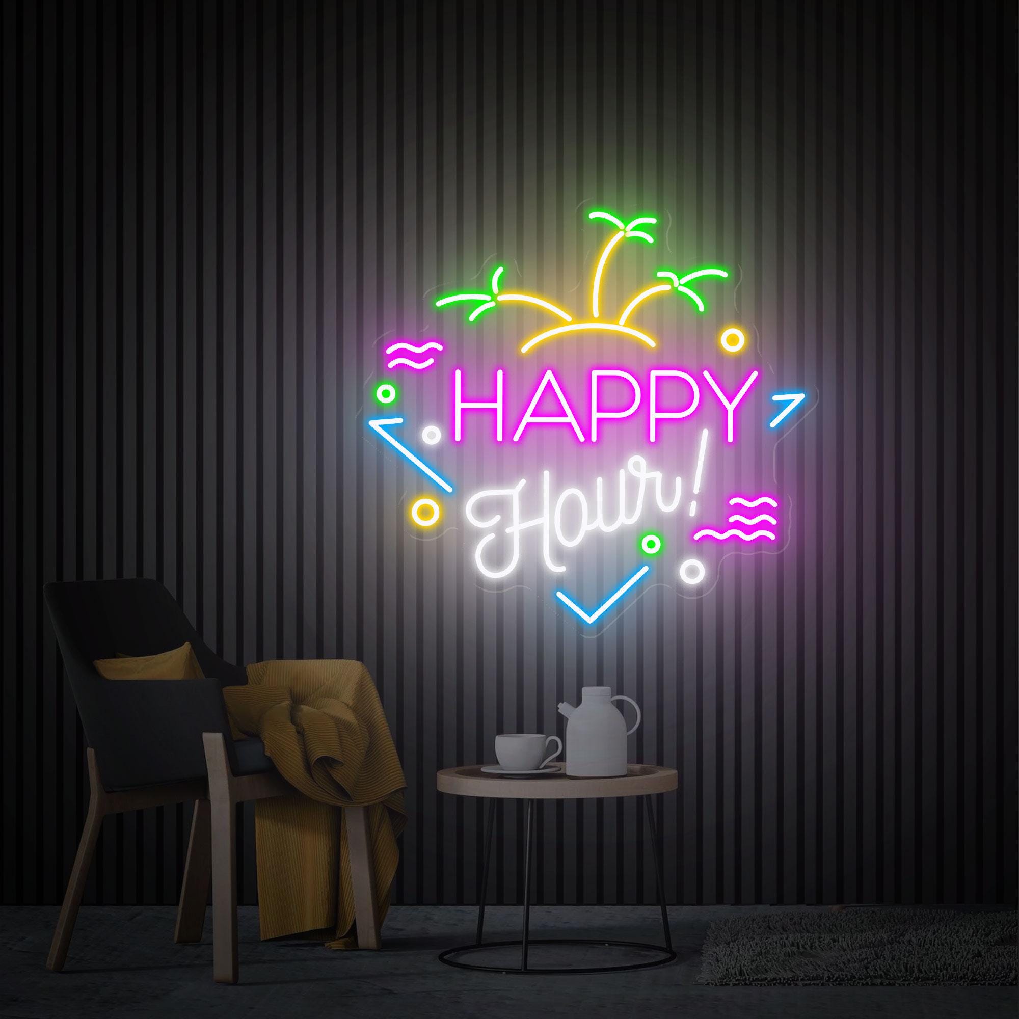 Happy Hour Neon Sign, Summer Bar Sign, Custom Neon Sign, Party Decor Tiki Bar Neon Sign, Neon Bar Sign, Home Bar Decor, Personalized Gift