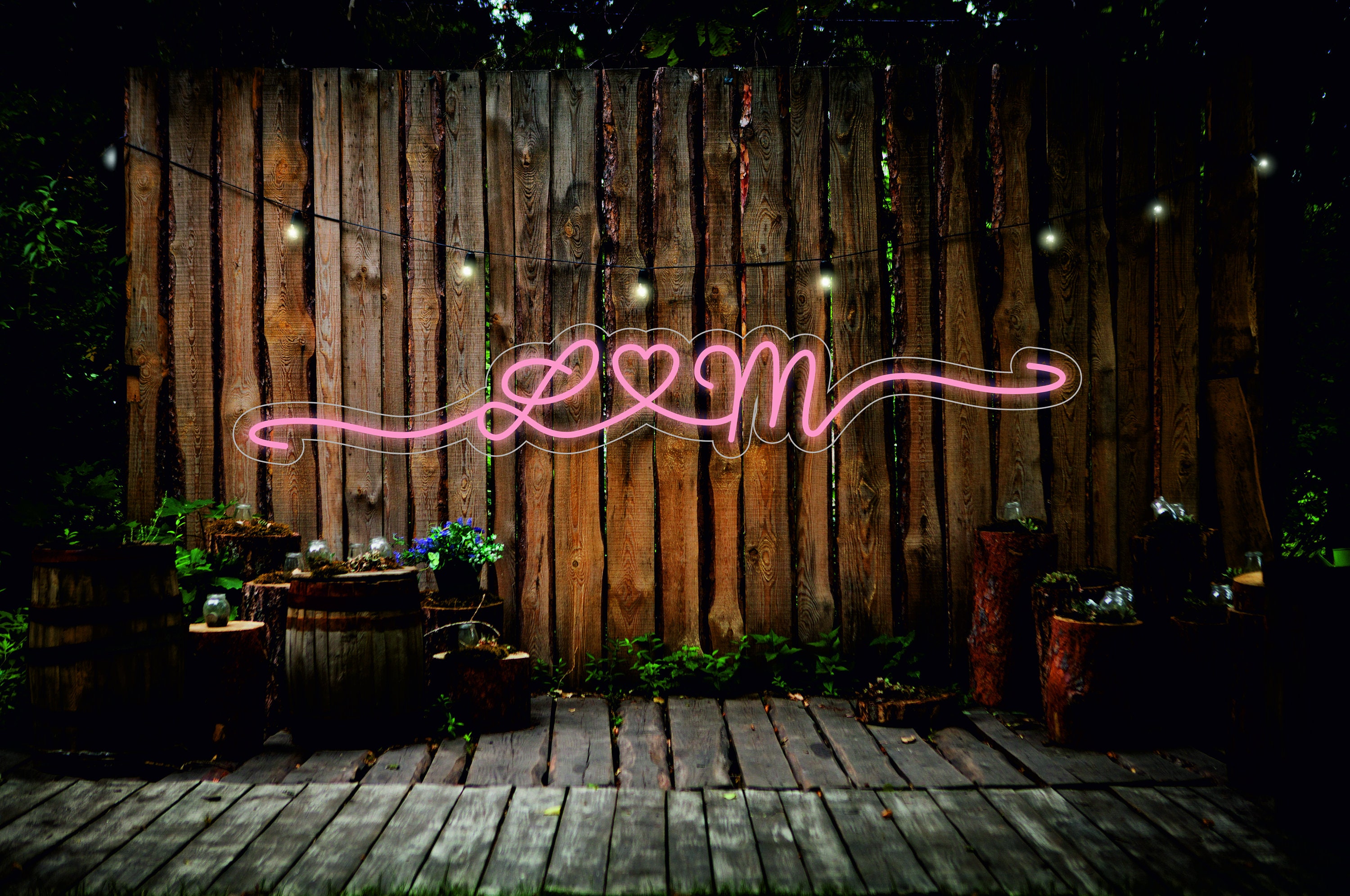 Custom Wedding Initials With Heart, Marriage Ceremony Backdrop - Light Up Neon Sign