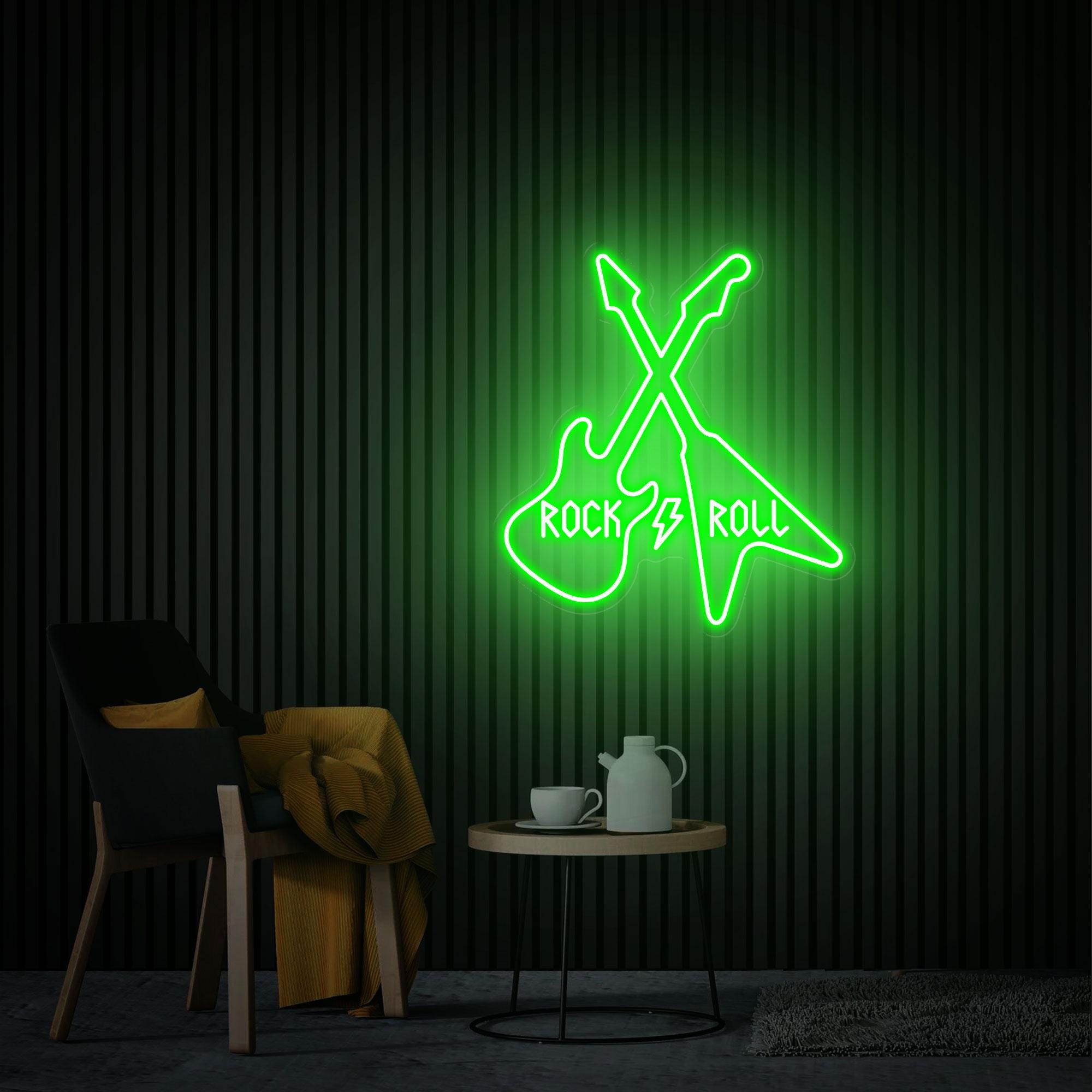 Rock and Roll Guitar Neon Sign, Live Music Studio Bar Wall Decor, Custom Neon Sign, Rock And Roll Wedding Disco Club Decor, Christmas Gifts