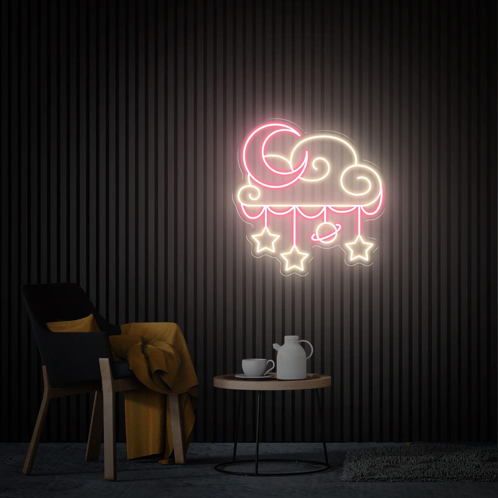 Moon Cloud Stars Neon Sign, Moon Cloud Neon Wall Art, Custom Cloud Neon Sign, Home Bedroom Decor Personalised Gifts, Girl's Room Decor