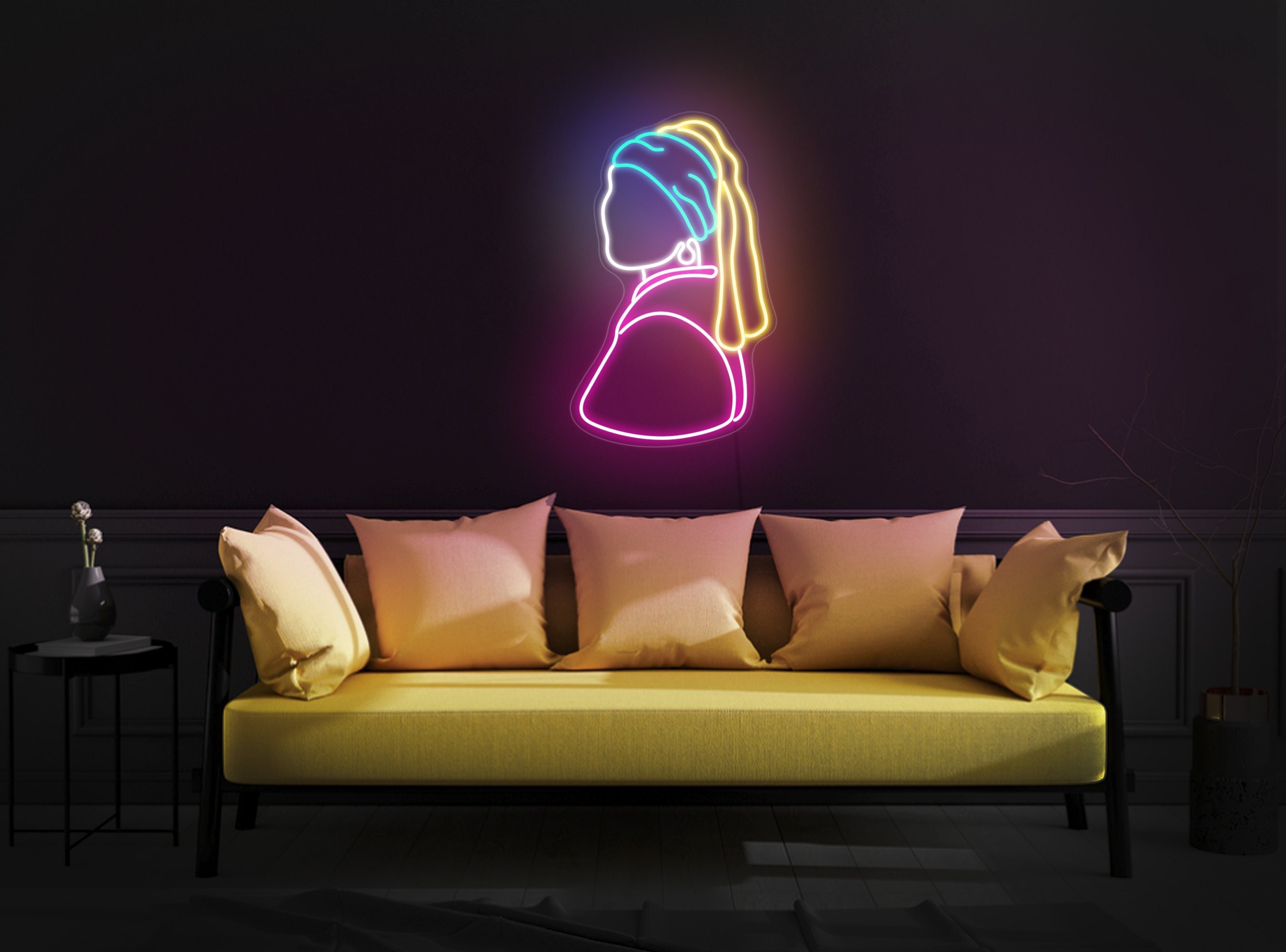 Girl With Pearl Earrings Neon Sign, Girl With Pearl Earrings Sign, Picture Neon, Vermeer Neon Sign, Girl Neon Sign, Girl With Pearl Decor