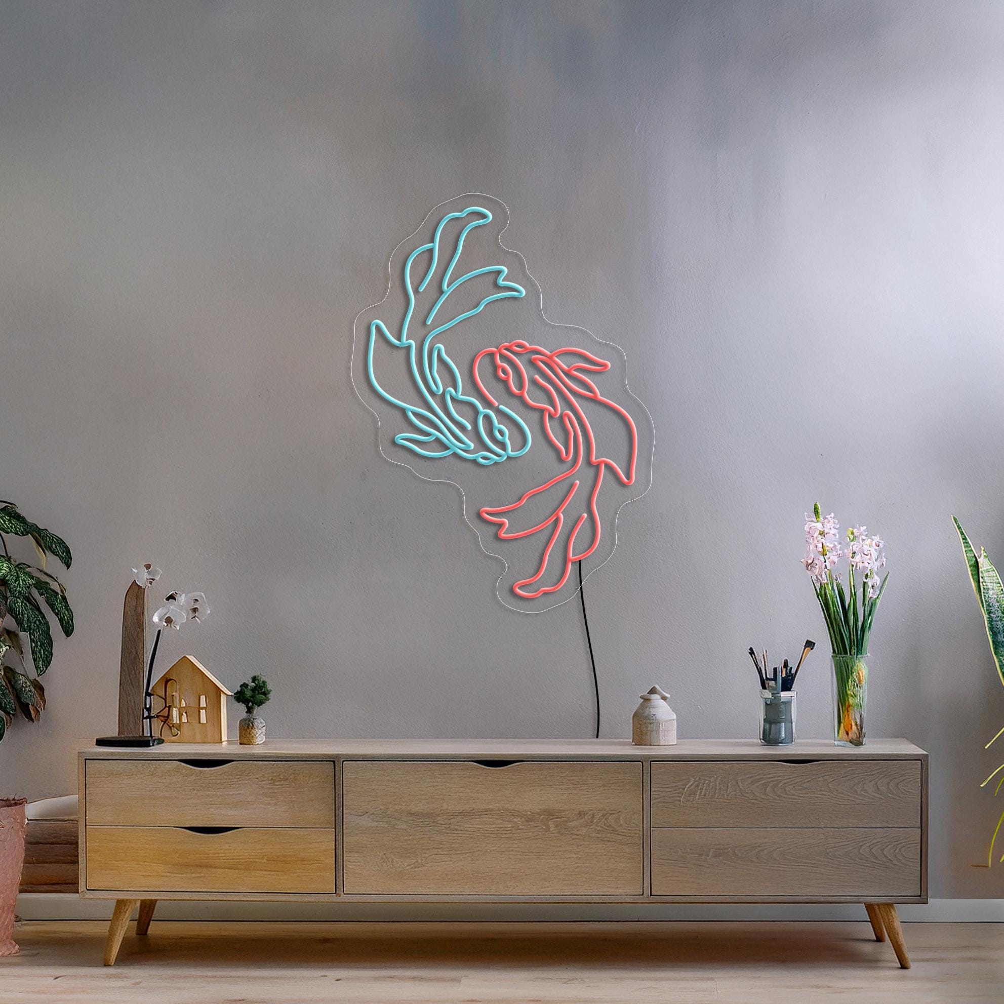 Koi Fish Neon Sign, Japan Neon Sign, Fish Led Sign, Kanji Sign, Japanese Fish Neon Sign, Japanese Wall Art Decor, Koi Fish Wall Art Decor
