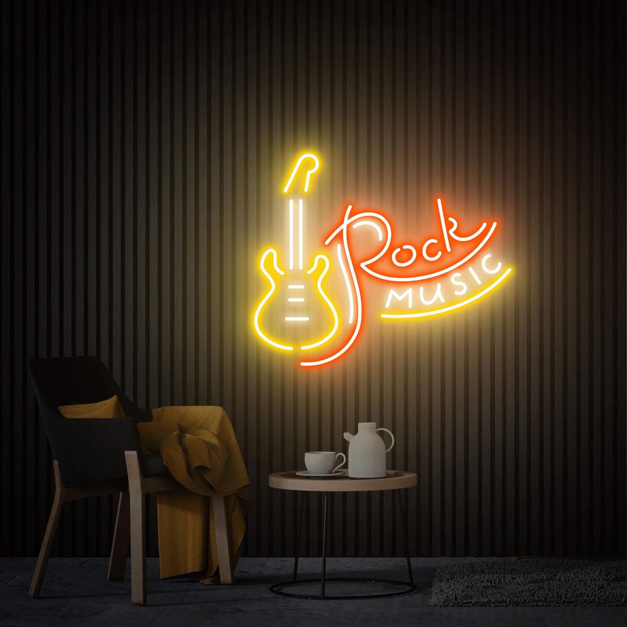 Rock Music Guitar Neon Sign, Live Music Studio Bar Wall Decor, Custom Neon Sign, Rock Party Wedding Disco Club Decor, Personalized Gifts