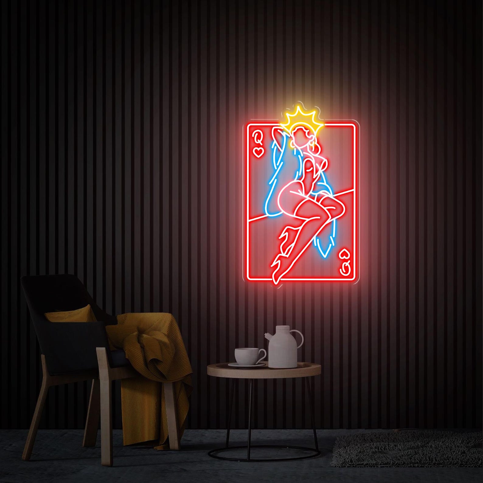 Poker Neon Sign Queen of Heart Card Decor, Custom Neon Sign, Poker Neon Wall Art, Home Bedroom Living Room Decor, Personalised Gift for Her