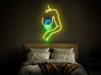 Flower Woman Neon Sign, Woman Neon Sign, Girl Body Neon Sign, Aesthetic Neon, Lady Neon Sign, Rose Neon, Woman Wall Art, Woman Wall Decor