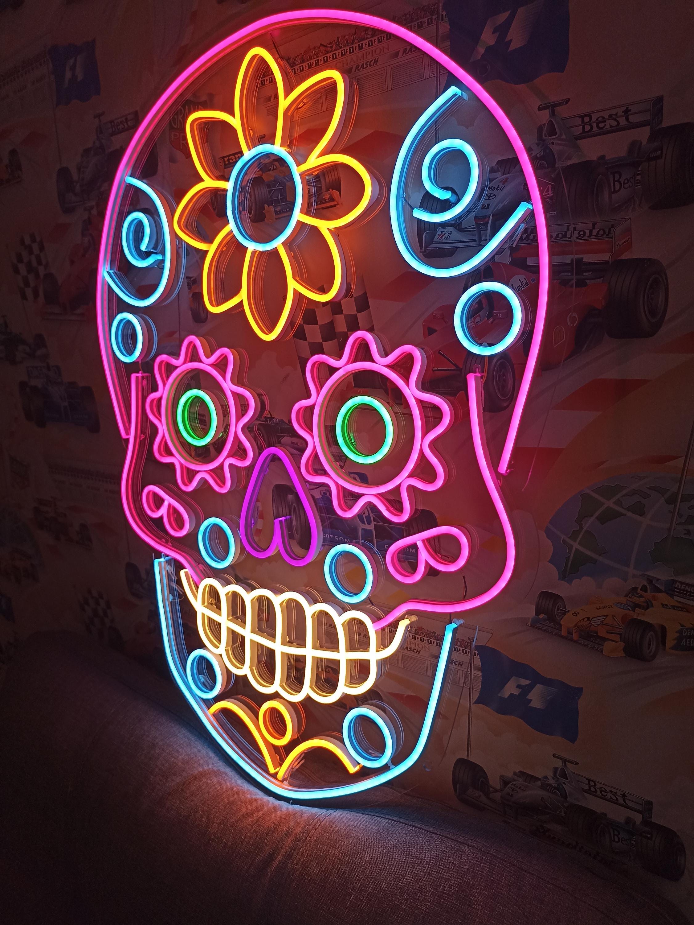 Neon Sign Sugar Skull, Sugar Skull Neon Sign, Mexican Sugar Skull Neon Sign, Dia De Los Muertos Neon Sign