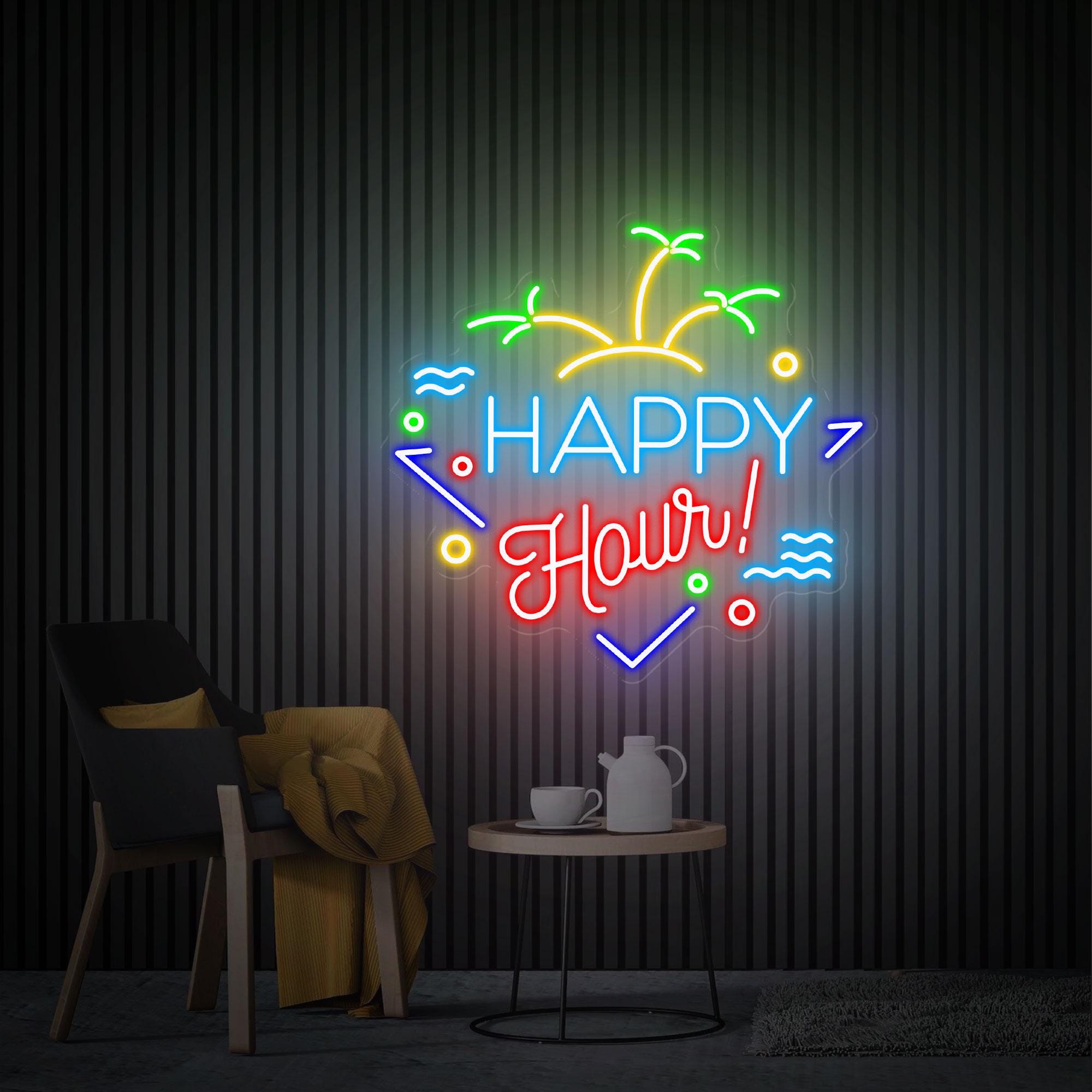 Happy Hour Neon Sign, Summer Bar Sign, Custom Neon Sign, Party Decor Tiki Bar Neon Sign, Neon Bar Sign, Home Bar Decor, Personalized Gift