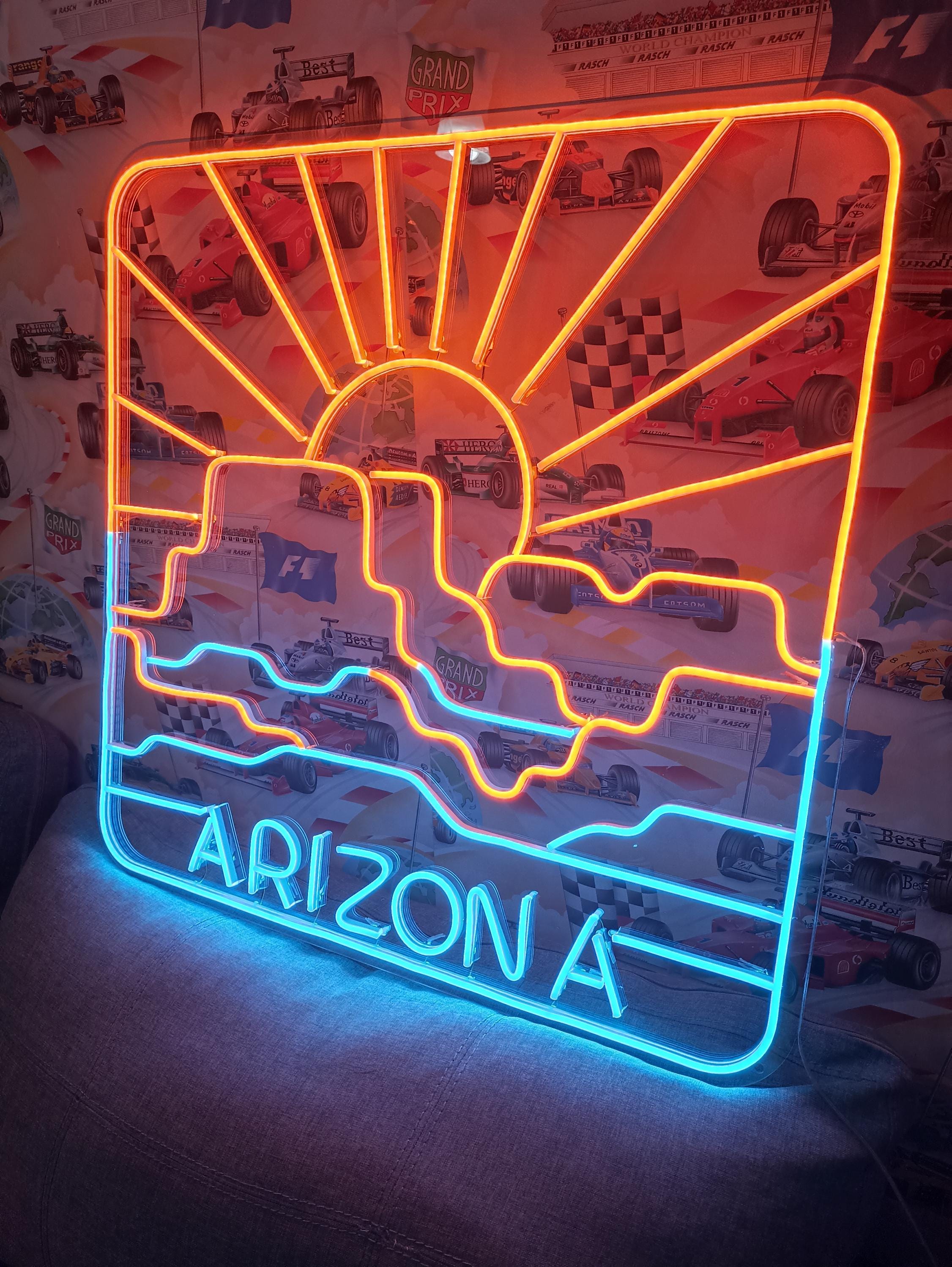 Neon Sign Arizona State Map, Neon Map State Of Arizona, Arizona Map Neon, Arizona Neon Sign, American Map State Neon Sign