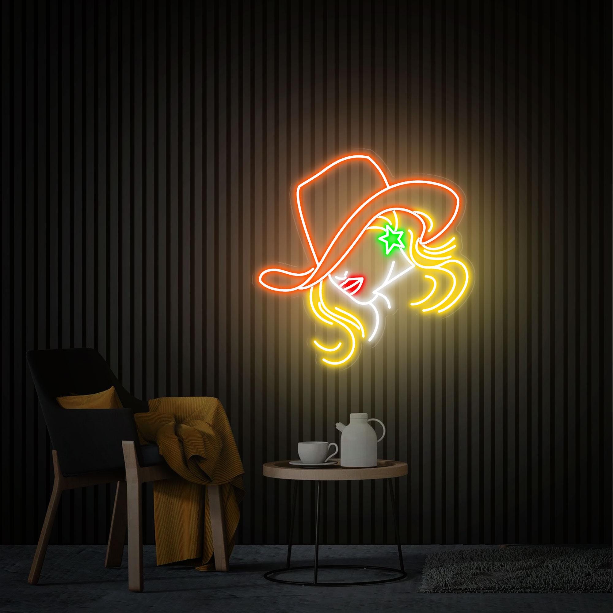 Cowgirl Neon Sign, Cowgirl in A Cowboy Hat Neon Art, Woman with A Star Earring Light Up Sign, Western Decor Bedroom Neon Sign Christmas Gift
