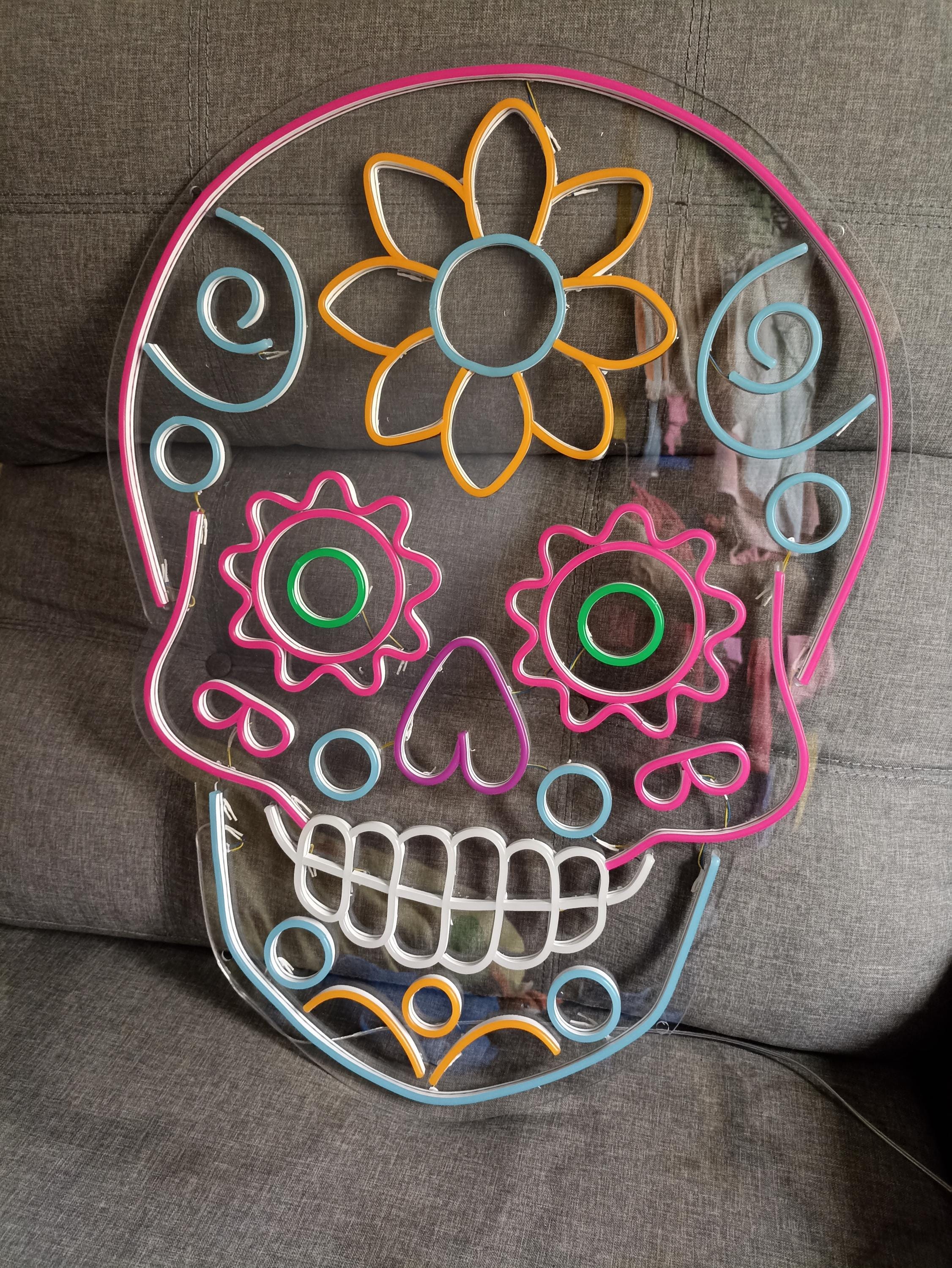 Neon Sign Sugar Skull, Sugar Skull Neon Sign, Mexican Sugar Skull Neon Sign, Dia De Los Muertos Neon Sign