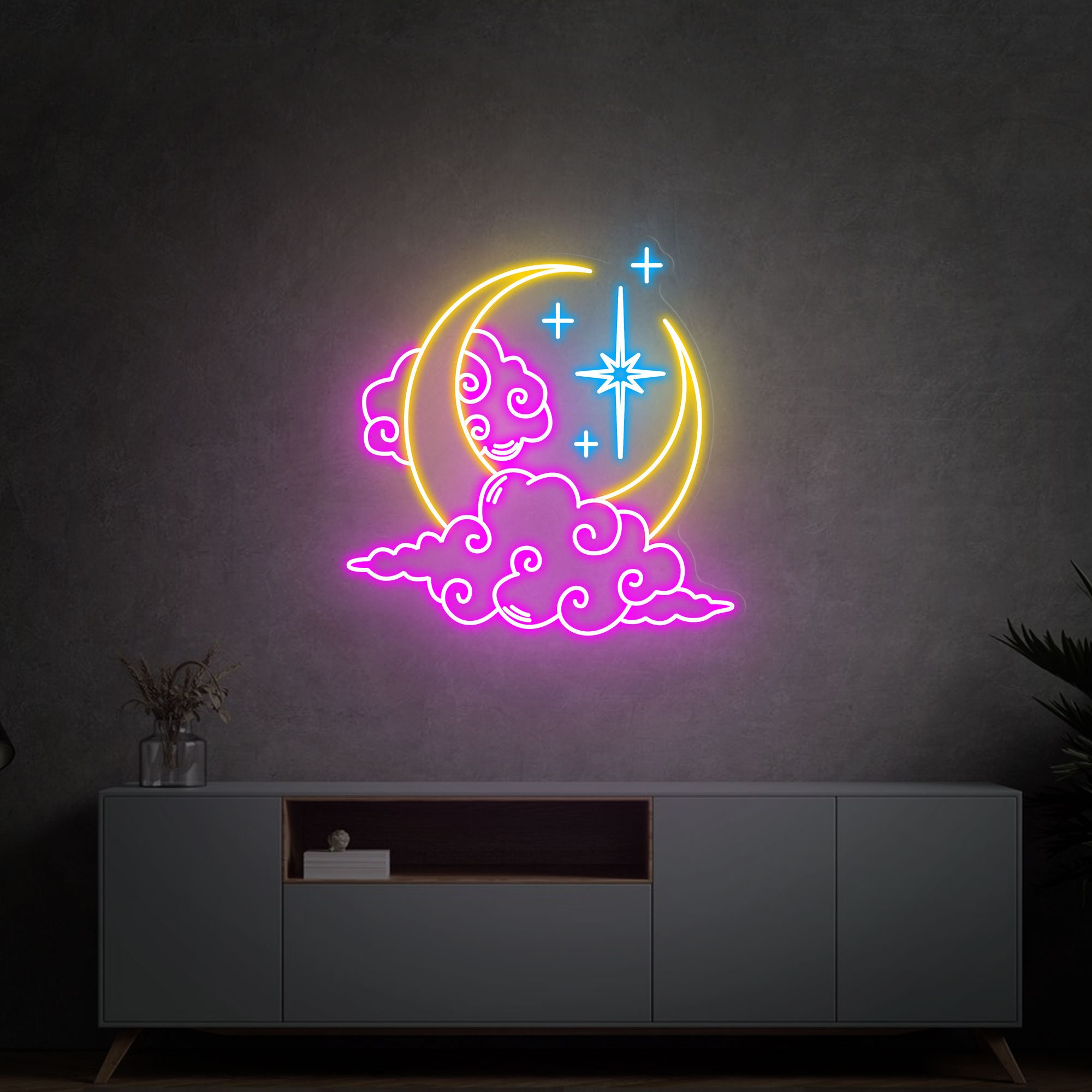 Moon Cloud Star Neon Sign Custom Handmade Art Neon Light White Vibes for Wall Decor Personalized LED neon light