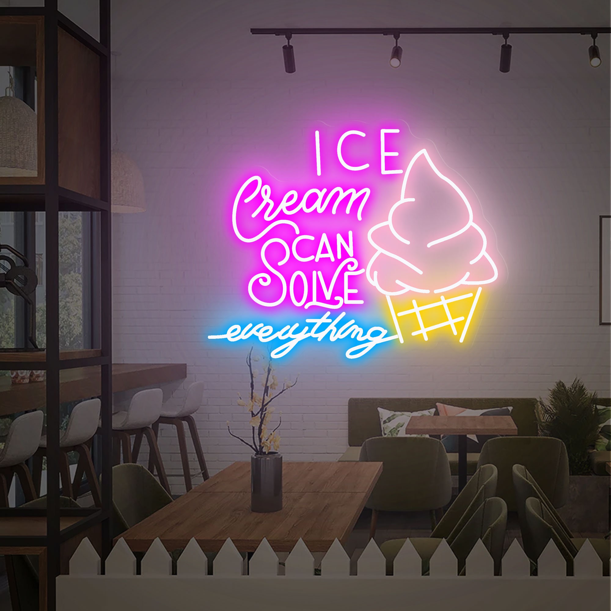 Ice Cream Solves Everything, Ice Cream Neon Sign Wall Decor, Ice Cream Bar Sign, Food Shop Neon Art, Party Neon Sign Decor