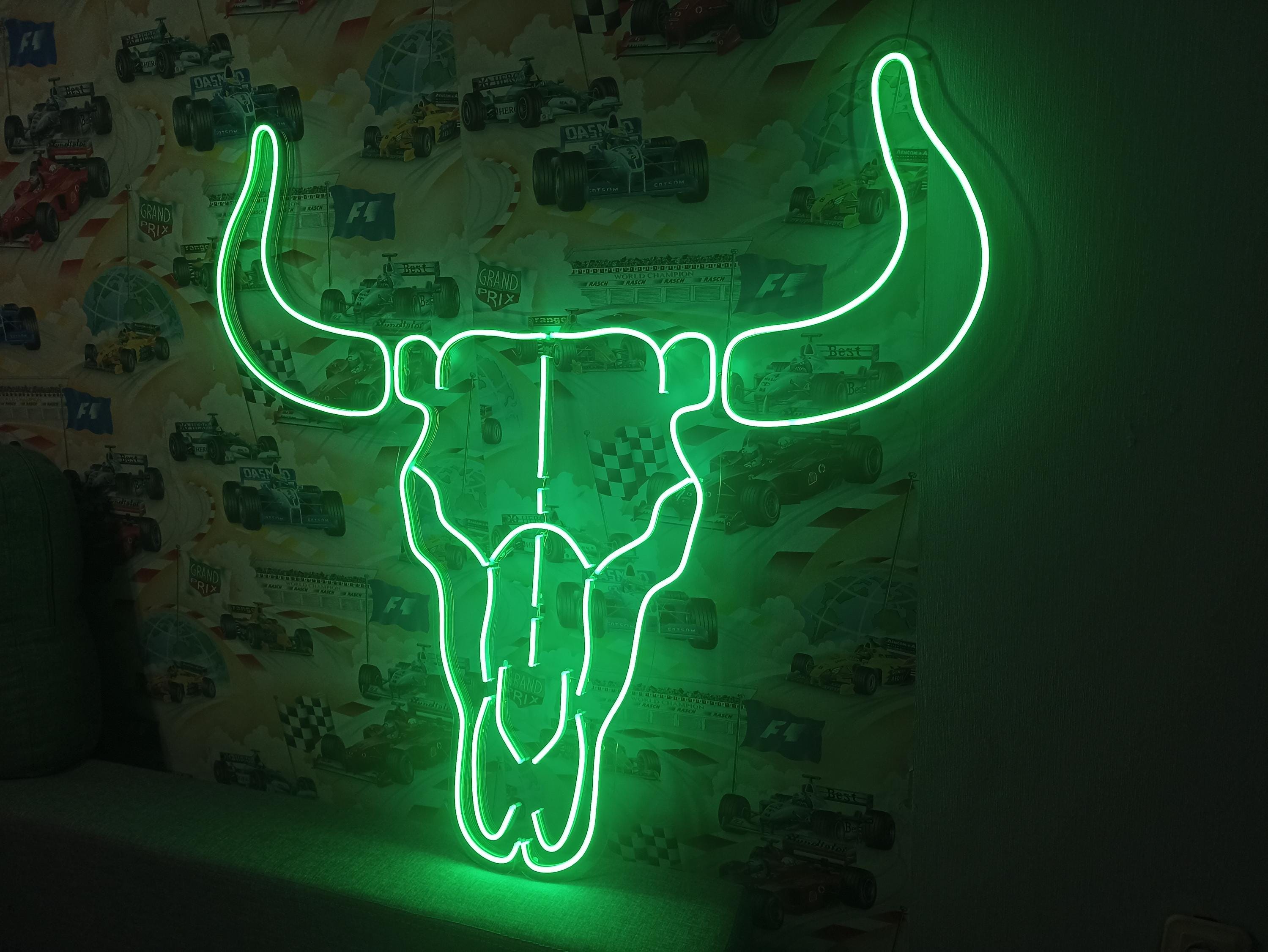 Bull Skul Neon Sign, Longhorn Skull Neon Sign, Cow Skull Neon Sign, Western-Themed Neon Sign