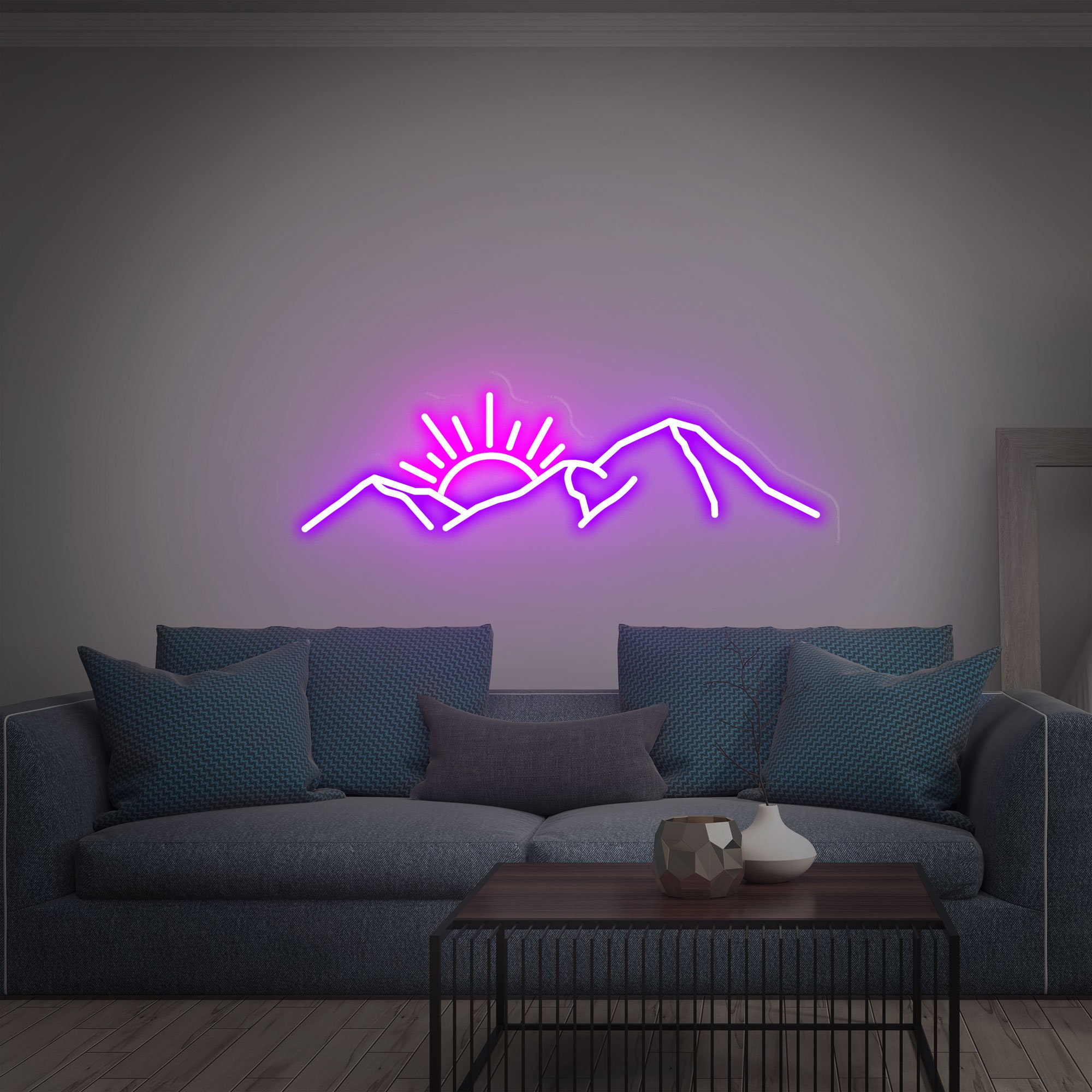 Mountain With Sunset Neon Sign, Led Sign For Living Room, Sunset Neon Sign Art, Neon Sign Wall Decor, Gifts For Family, Office Wall Decor
