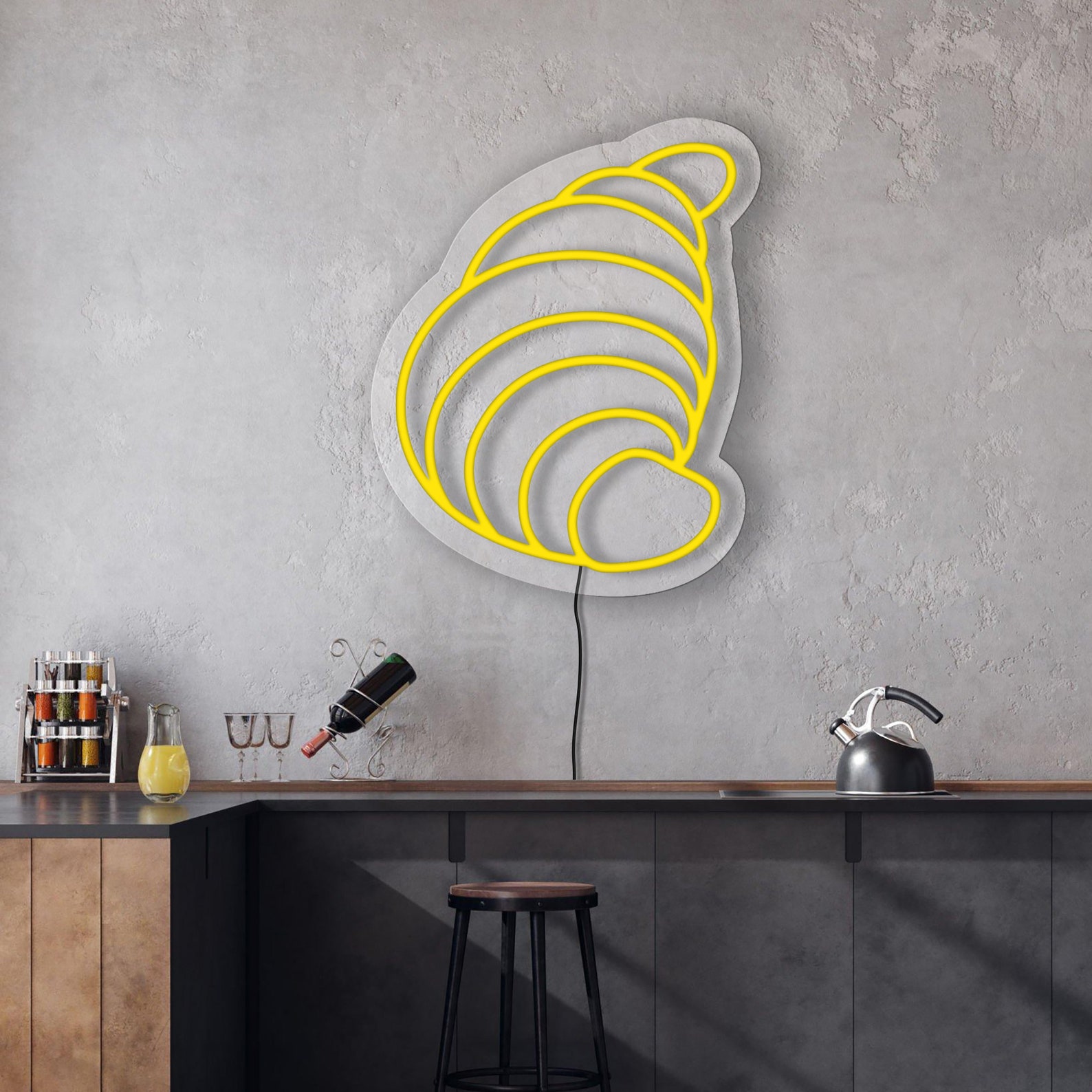 Croissant Neon Sign, Bakery Neon, Food Neon Sign, Baking Neon, Neon Sign Kitchen, Croissant Wall Art, Croissant Decor