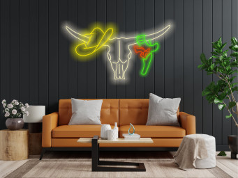 Longhorn Bull Neon Sign, Bull Skull Neon Sign, Cowboy Hat And Revolver Neon, Western-Themed Neon Sign