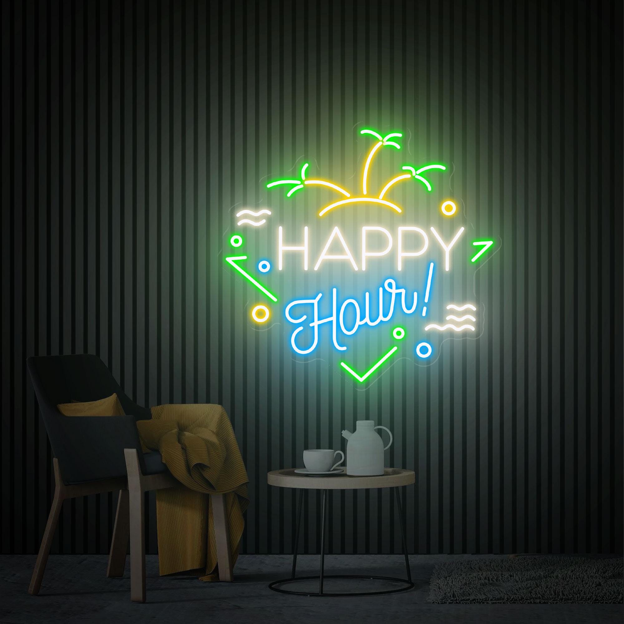 Happy Hour Neon Sign, Summer Bar Sign, Custom Neon Sign, Party Decor Tiki Bar Neon Sign, Neon Bar Sign, Home Bar Decor, Personalized Gift