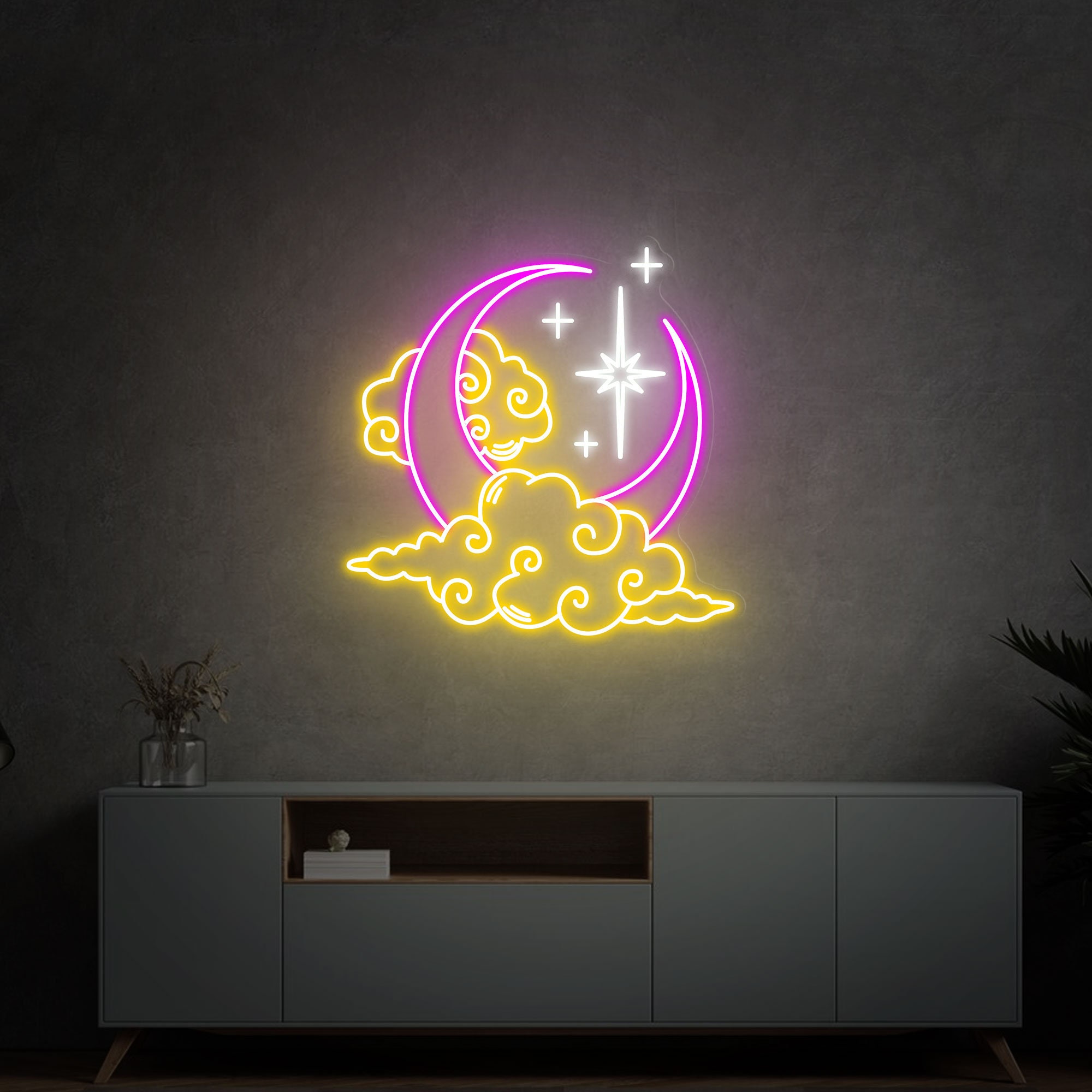 Moon Cloud Star Neon Sign Custom Handmade Art Neon Light White Vibes for Wall Decor Personalized LED neon light