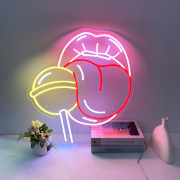 Lips with Lollipop Neon Sign, Red Lips Girl LED Sign, Lips and Tongue Neon Wall Art, Custom Neon Sign, Home Bedroom Decor, Beauty Wall Light