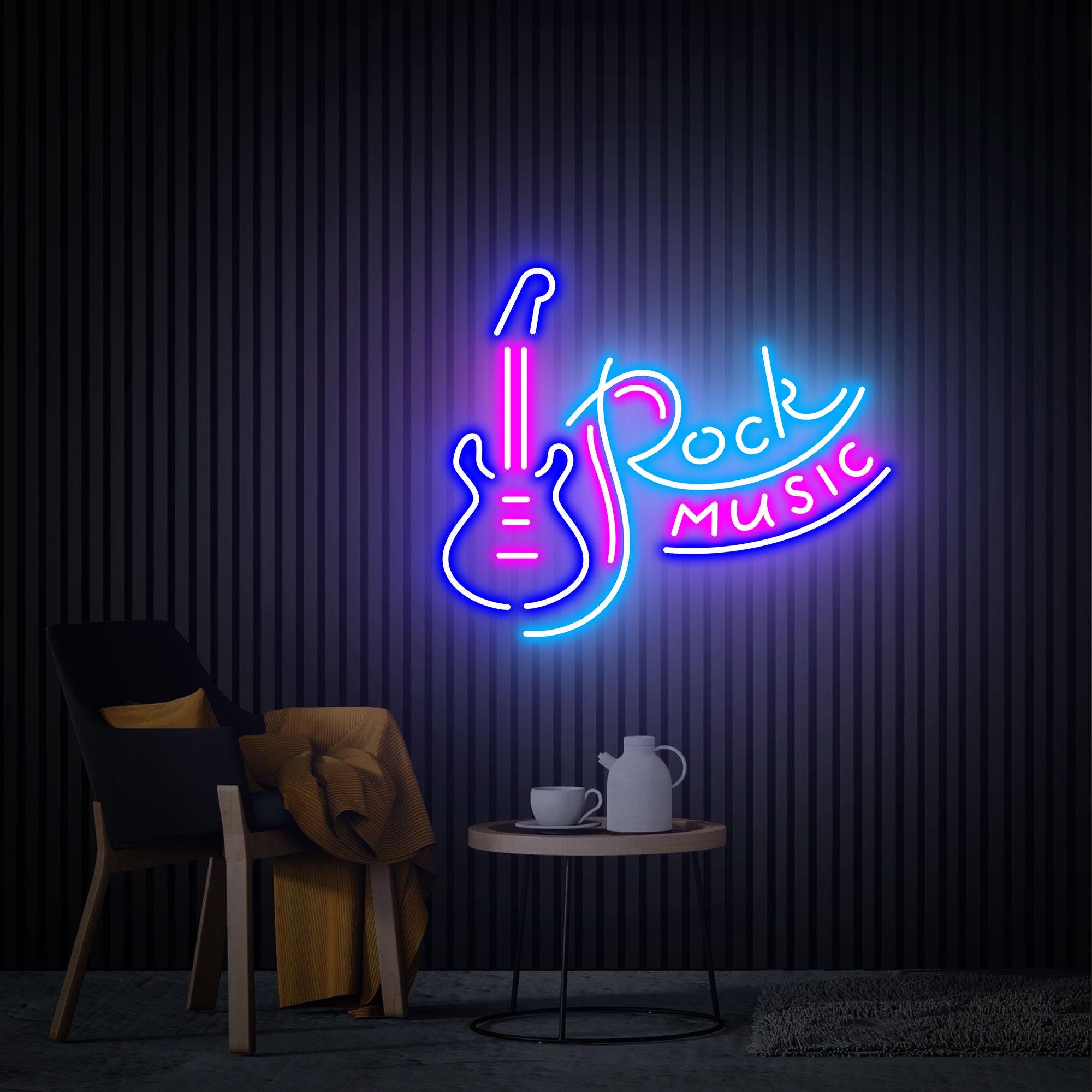 Rock Music Guitar Neon Sign, Live Music Studio Bar Wall Decor, Custom Neon Sign, Rock Party Wedding Disco Club Decor, Personalized Gifts