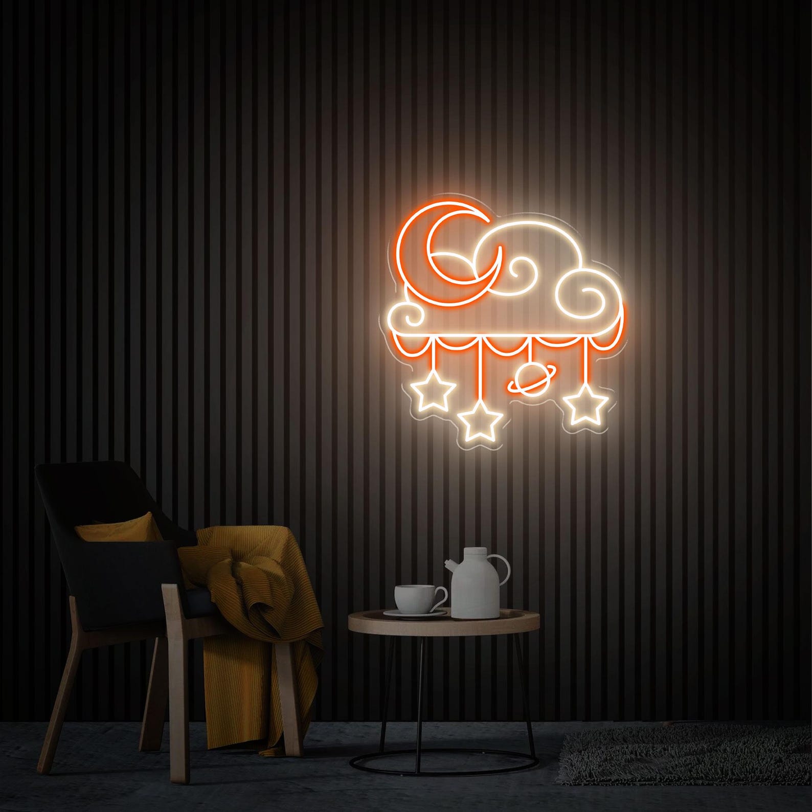 Moon Cloud Stars Neon Sign, Moon Cloud Neon Wall Art, Custom Cloud Neon Sign, Home Bedroom Decor Personalised Gifts, Girl's Room Decor