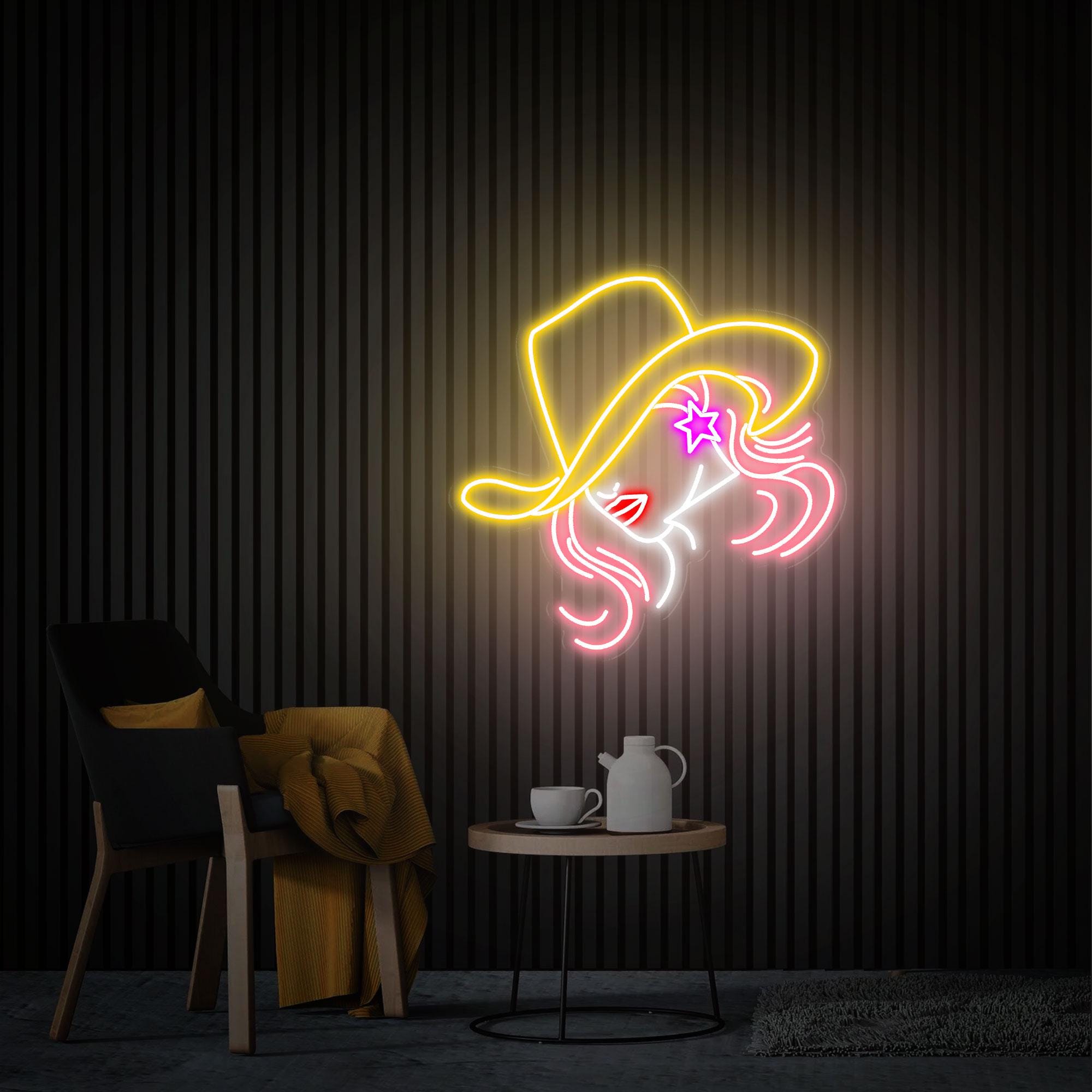 Cowgirl Neon Sign, Cowgirl in A Cowboy Hat Neon Art, Woman with A Star Earring Light Up Sign, Western Decor Bedroom Neon Sign Christmas Gift