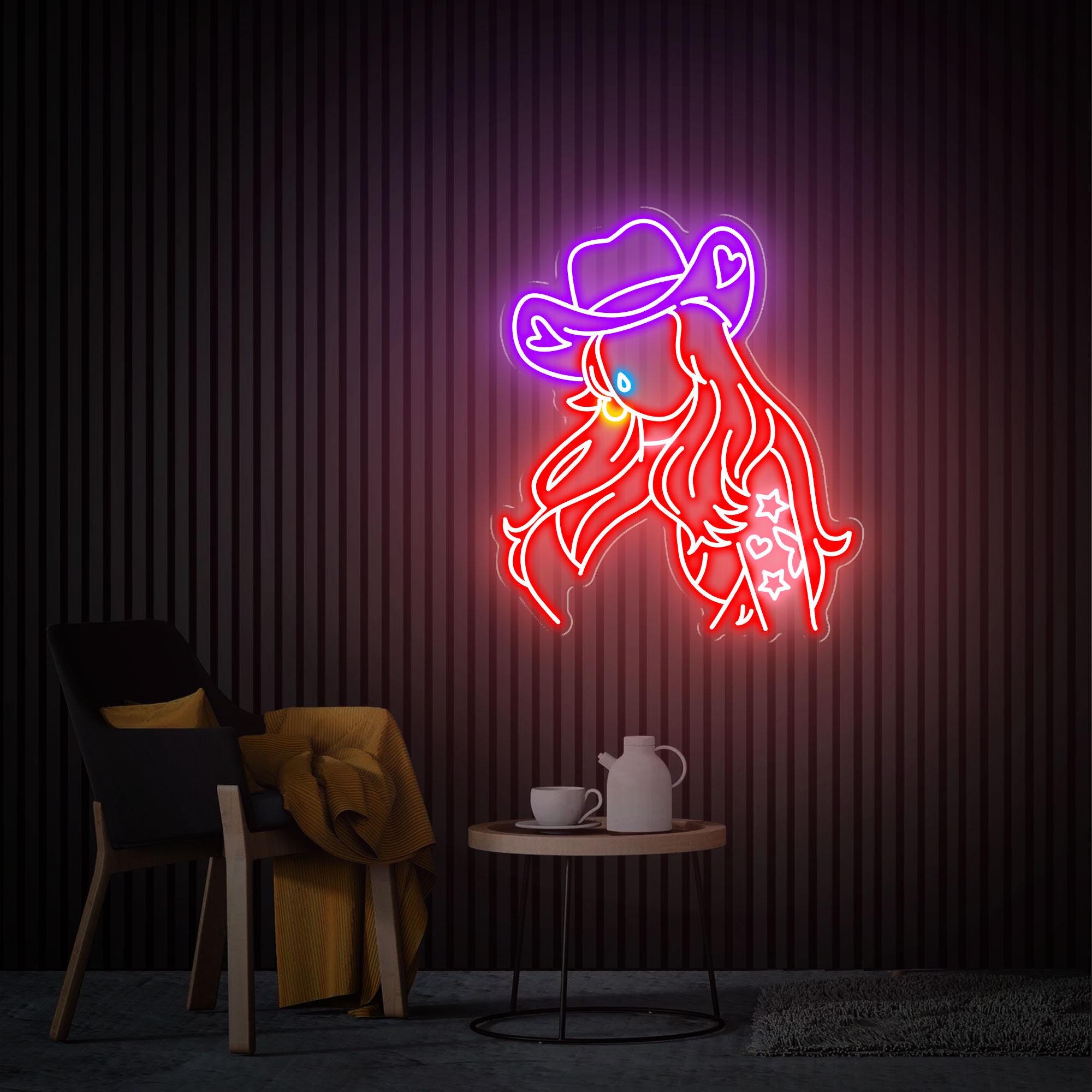 Cowgirl Neon Sign, Cowgirl Wall Decor, Girl in Hat Sign Bedroom Decor, Custom Woman Neon Sign, Bar Decor Sign Best Gifts for Her