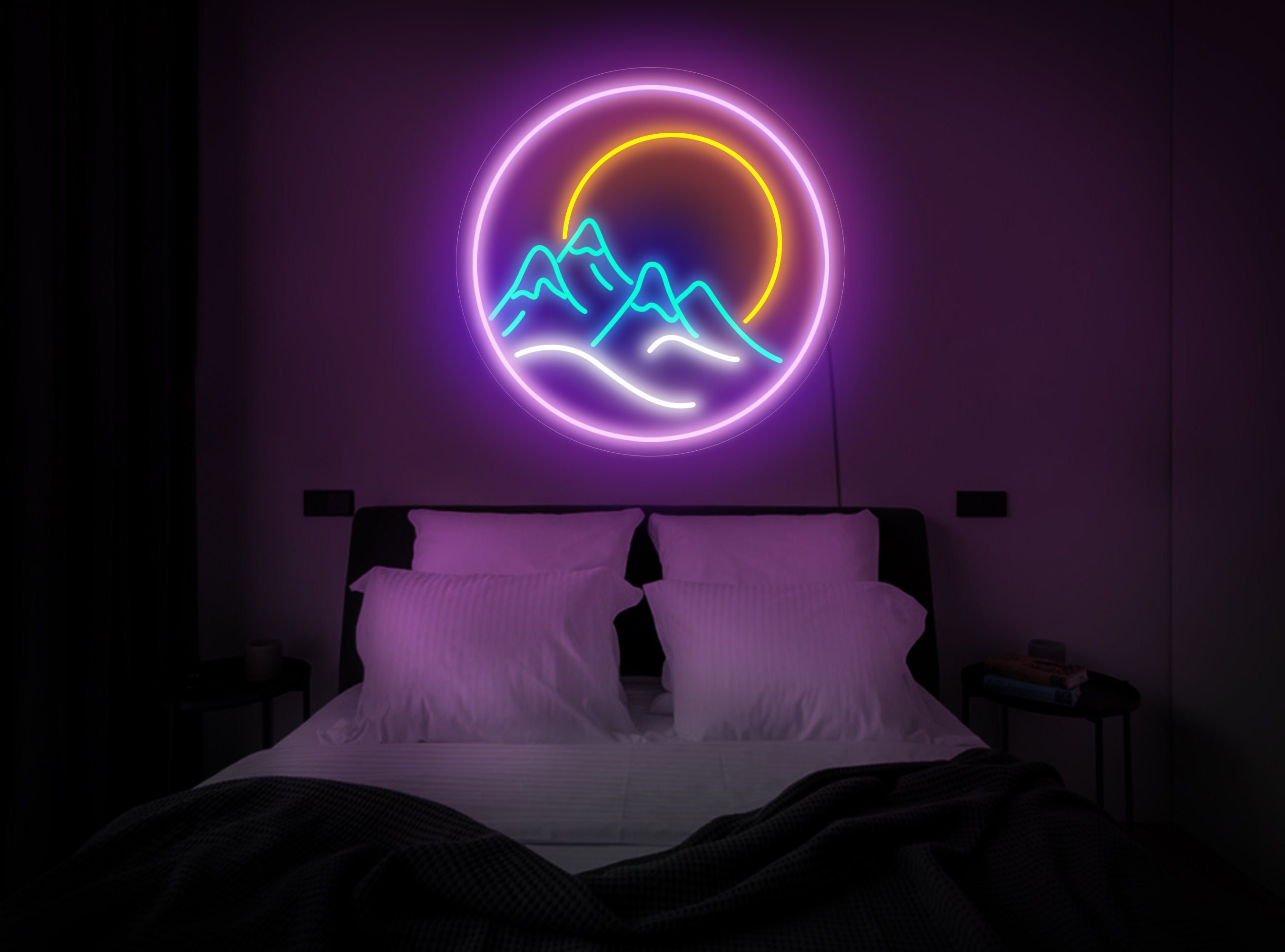 Mountain Neon Sign, Mountain Led Sign, Mountain Light Up Sign, Sunset Neon Sign, Neon Sign Bedroom, Mountain Wall Decor, Mountain Wall Art