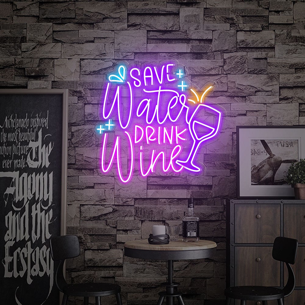Save Water drink Wine Custom Neon sign neon lights | Personalized Custom Neon sign for Bar Wall Decor | Wine LED Sign