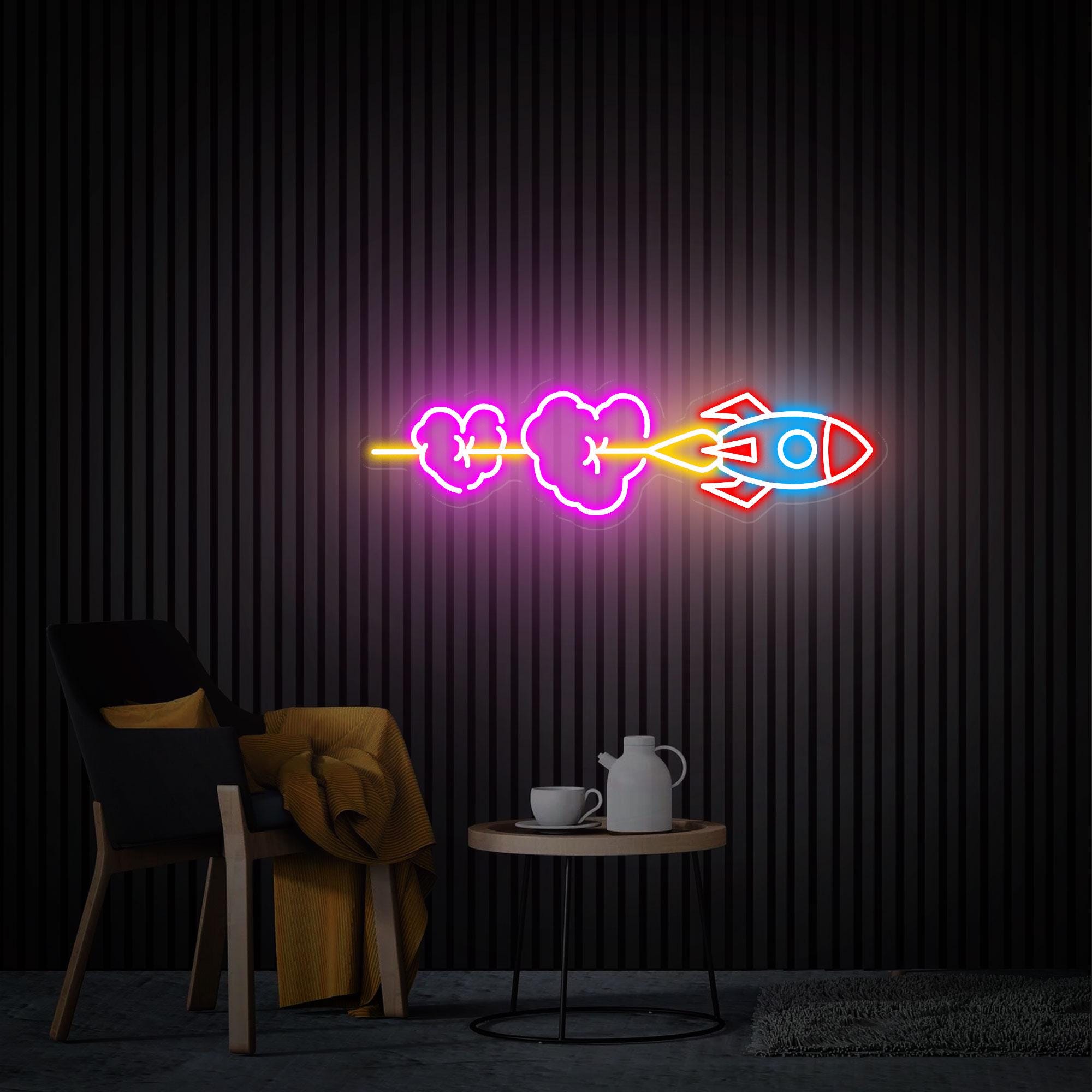 Rocket Neon Sign, Rocket Wall Art, Custom Neon Sign, Bedroom Neon Sign, Rocket Lover Gift, Gift For Kid, ocket Led Light Christmas Gifts