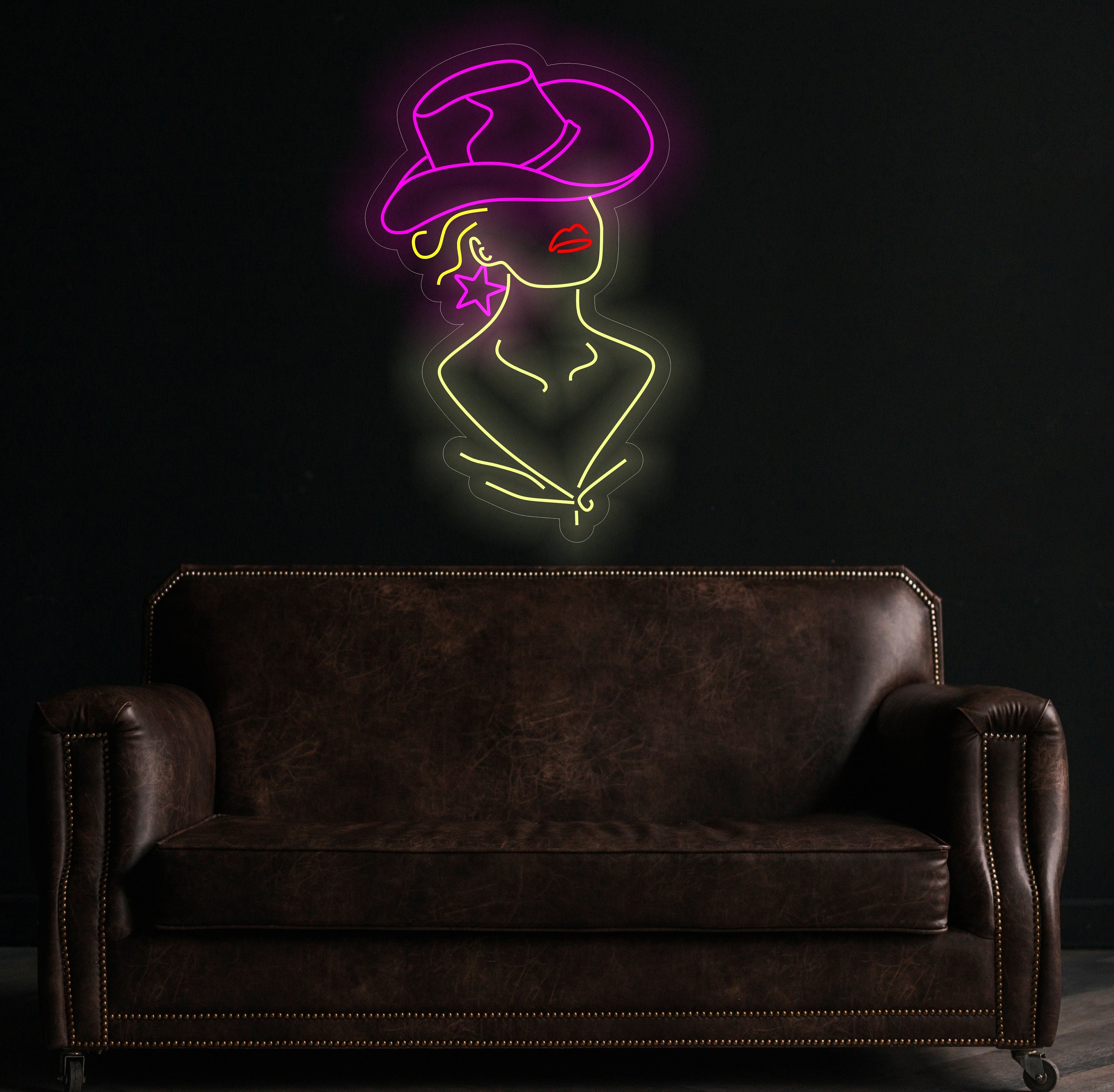 Cowgirl Neon Sign, Custom Western Decor, Woman In A Cowboy Hat Led Neon Light, Girl In A Cowboy Hat Led Neon Light, Western Wall Decor
